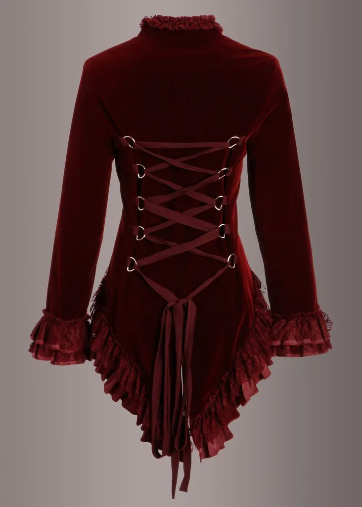 Red Velvet Steampunk Tail Jacket Gothic Coat - Image 4