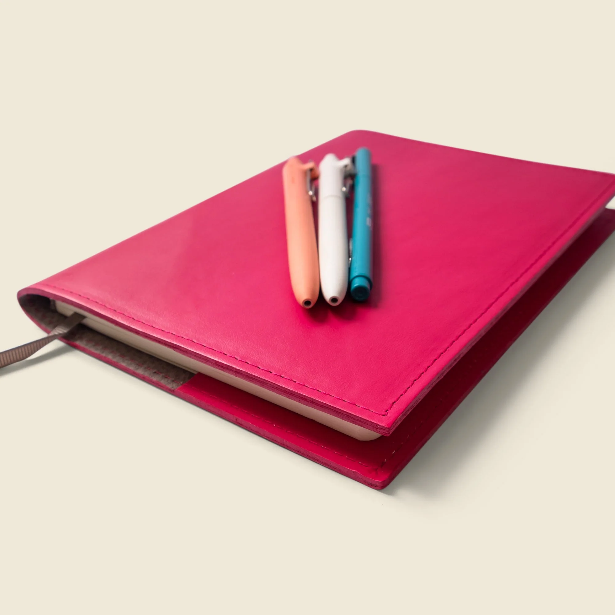 Refillable A5 Leather Notebook Cover - Pink - Image 2