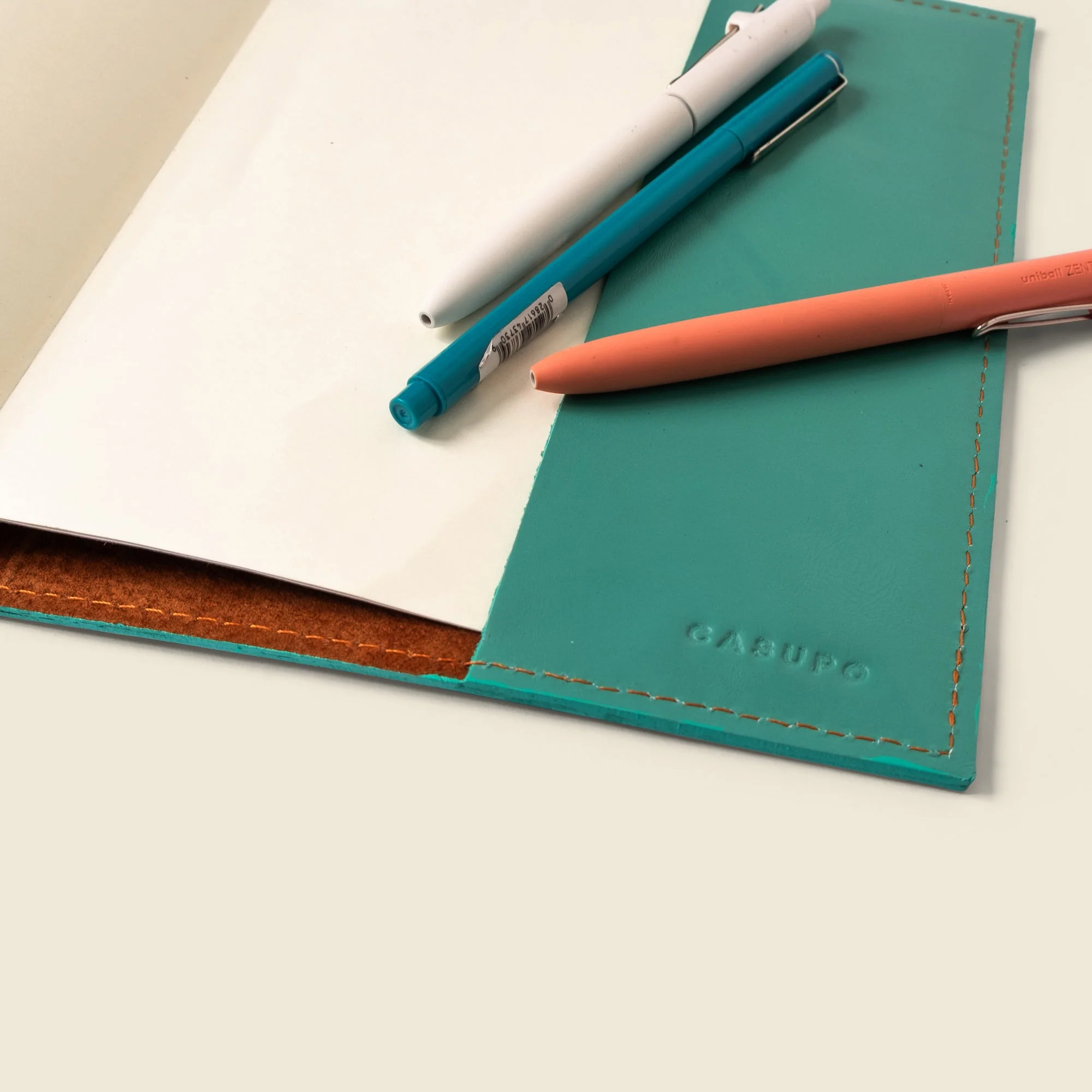 Refillable A5 Leather Notebook Cover – Teal - Image 5