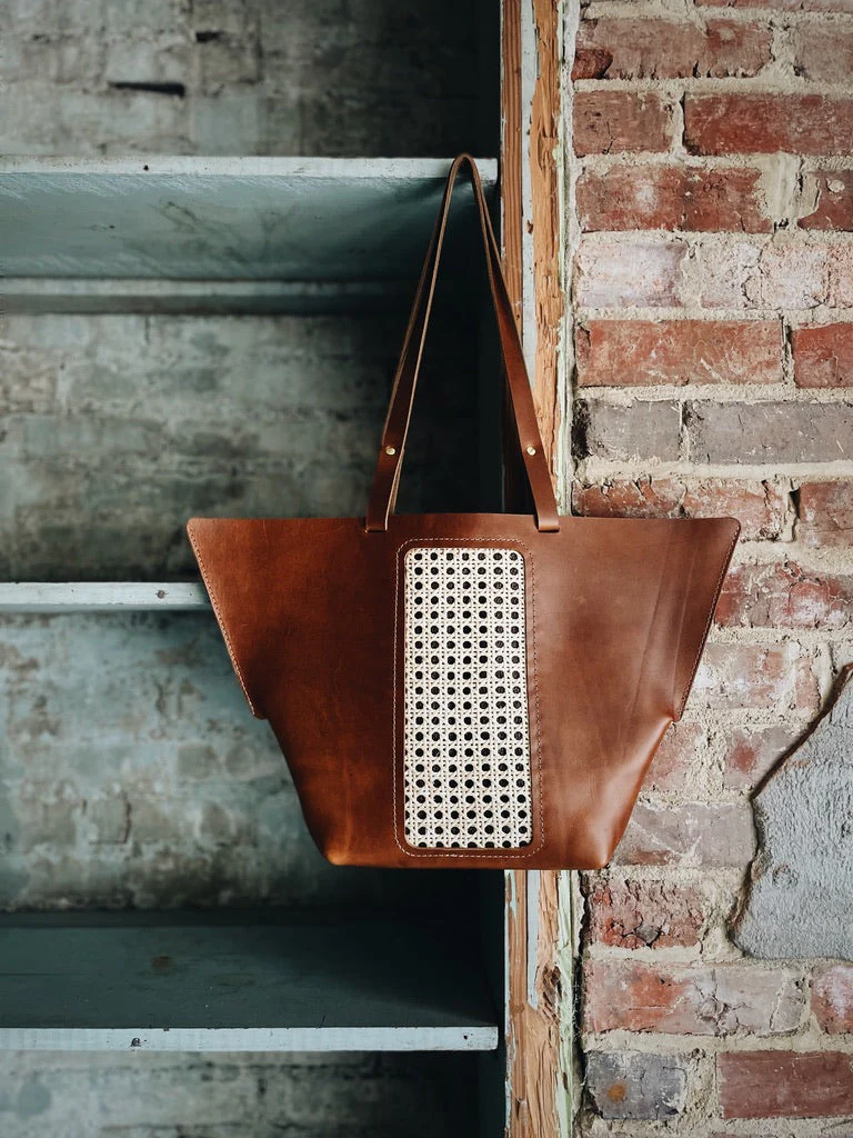 Riviera Tote Bag – Handcrafted Leather & Cane Weave Tote - Image 2