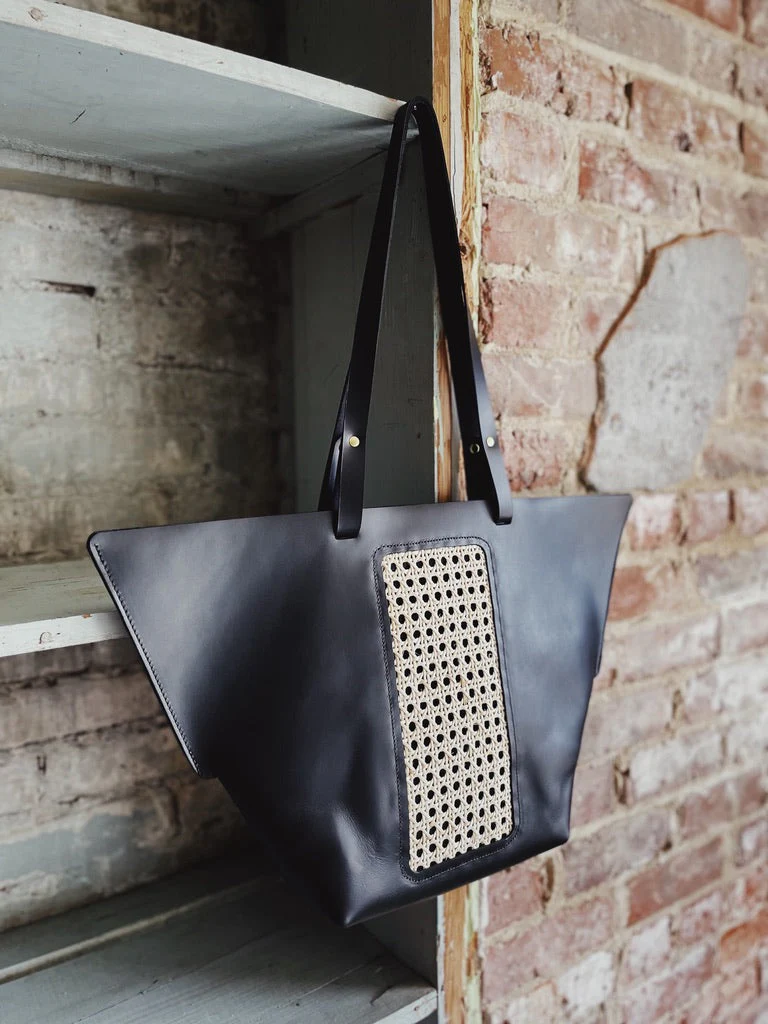 Riviera Tote Bag – Handcrafted Leather & Cane Weave Tote - Image 3