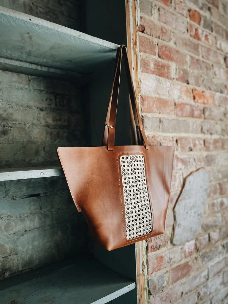 Riviera Tote Bag – Handcrafted Leather & Cane Weave Tote - Image 4