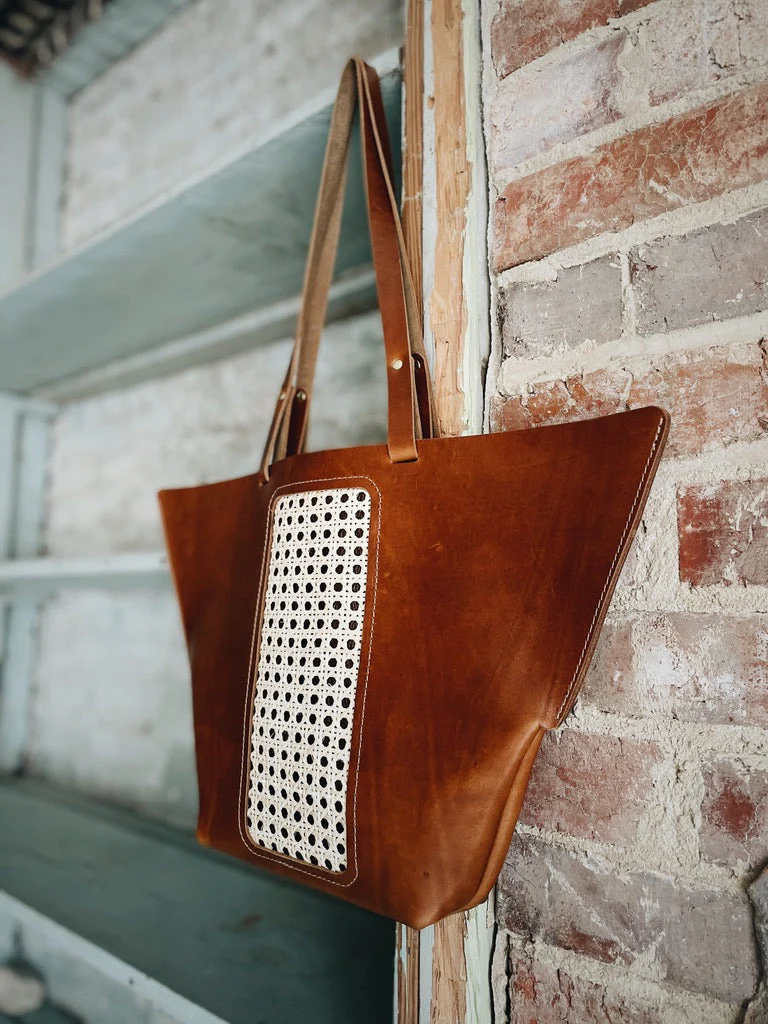 Riviera Tote Bag – Handcrafted Leather & Cane Weave Tote - Image 6