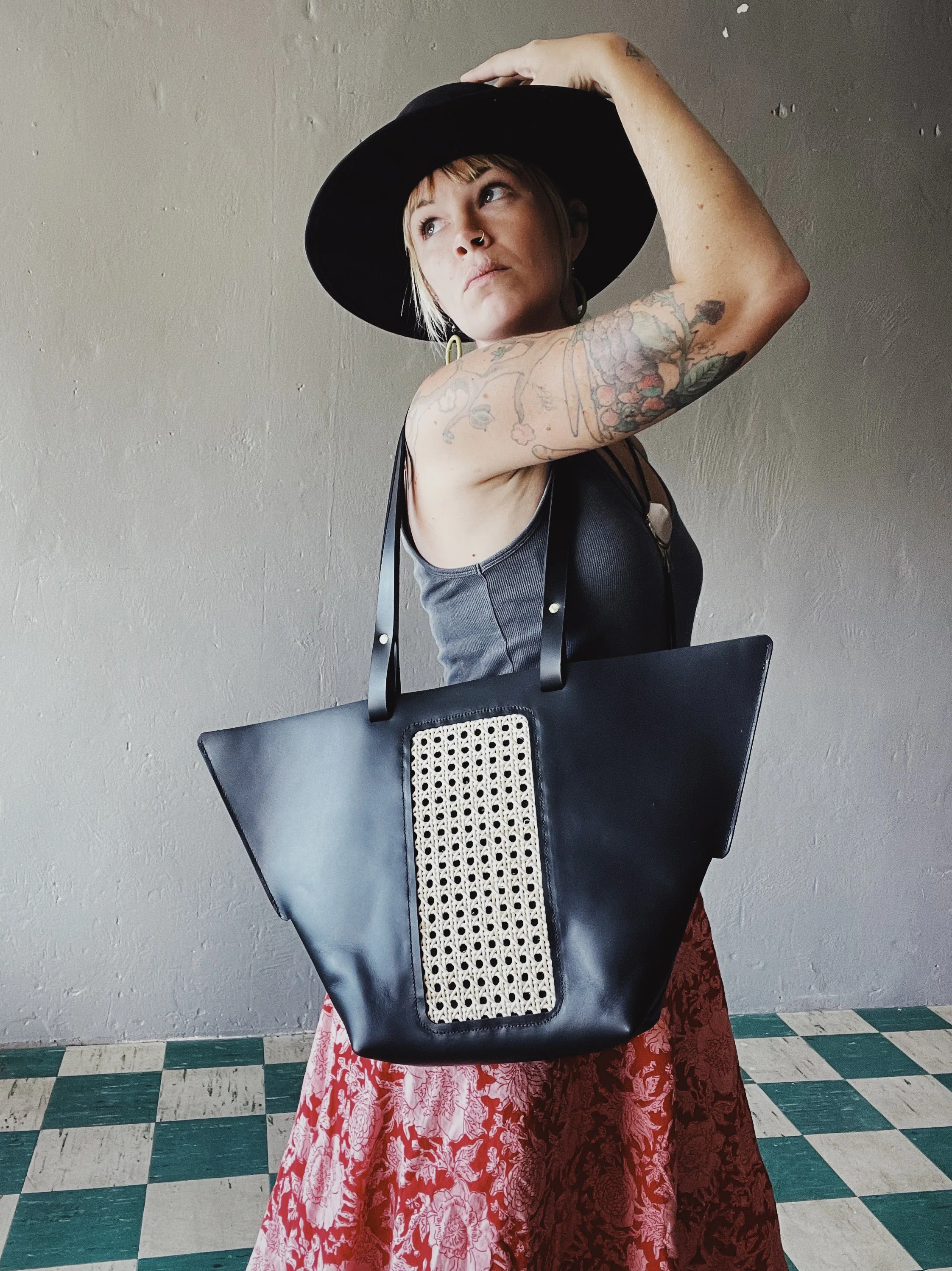 Riviera Tote Bag – Handcrafted Leather & Cane Weave Tote - Image 7