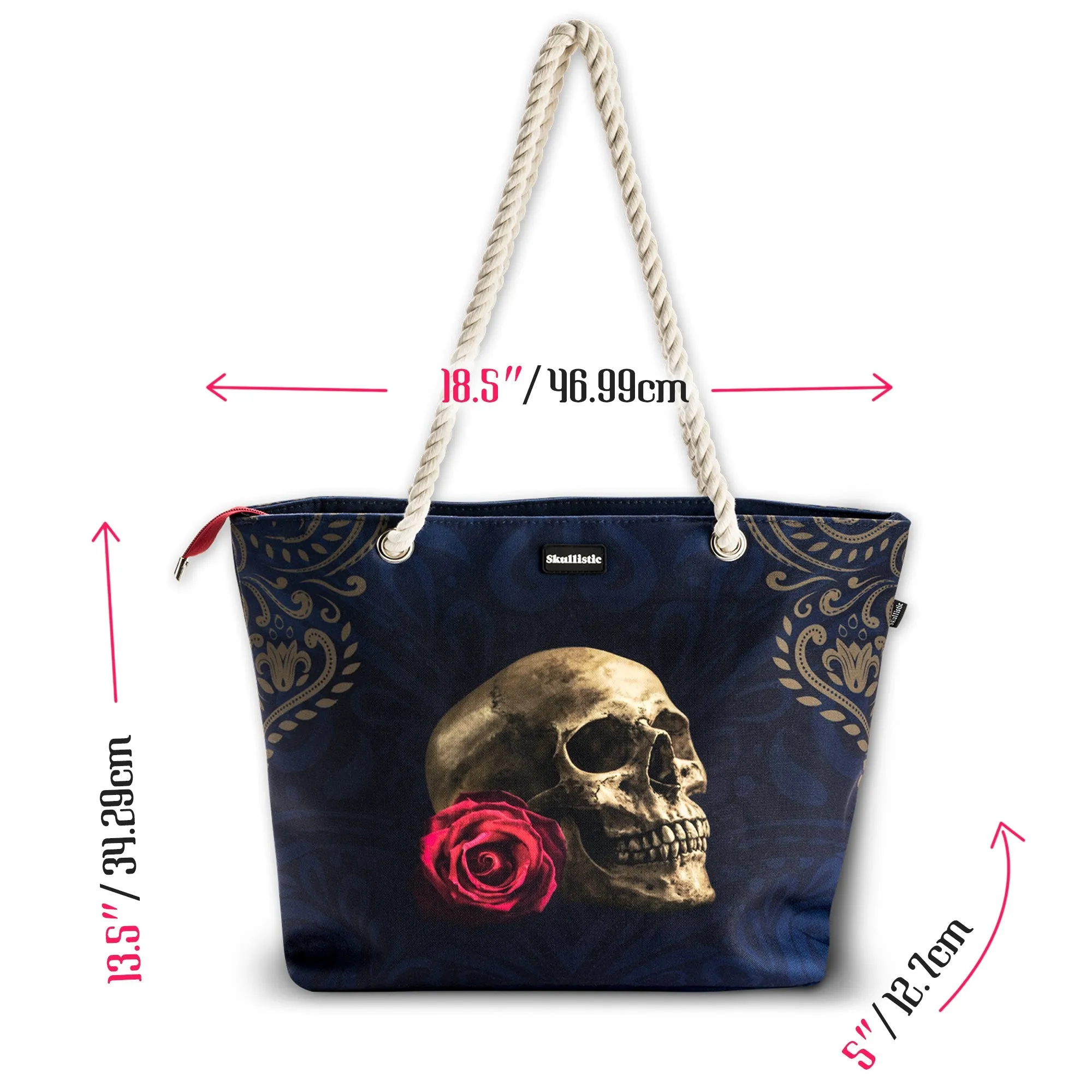 Rose Skull Navy Shoulder Beach Bag - Image 6