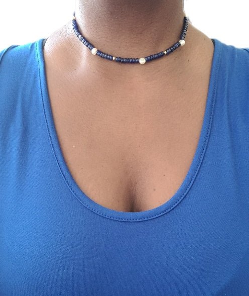 Sapphire and Freshwater Pearls Choker Necklace - Image 2