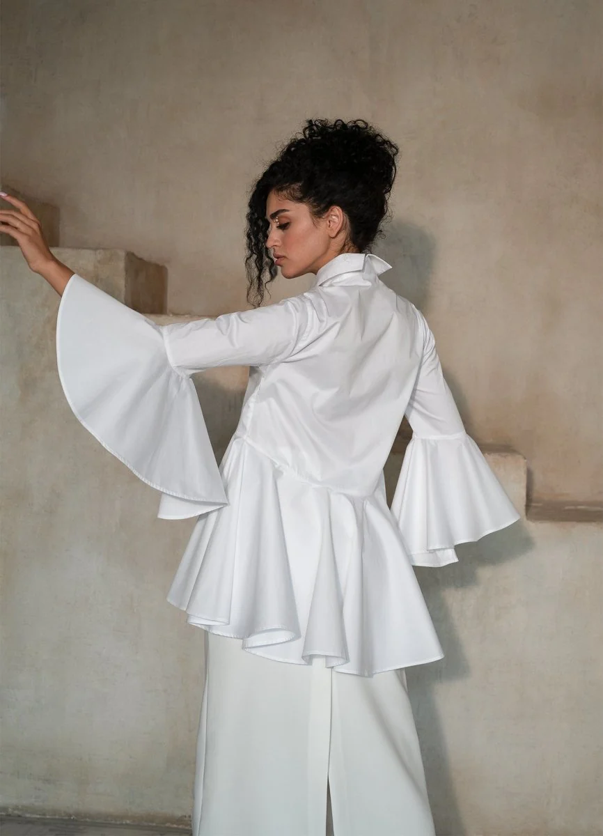 Sesta Italian Design White Gabardine Shirt - Image 3