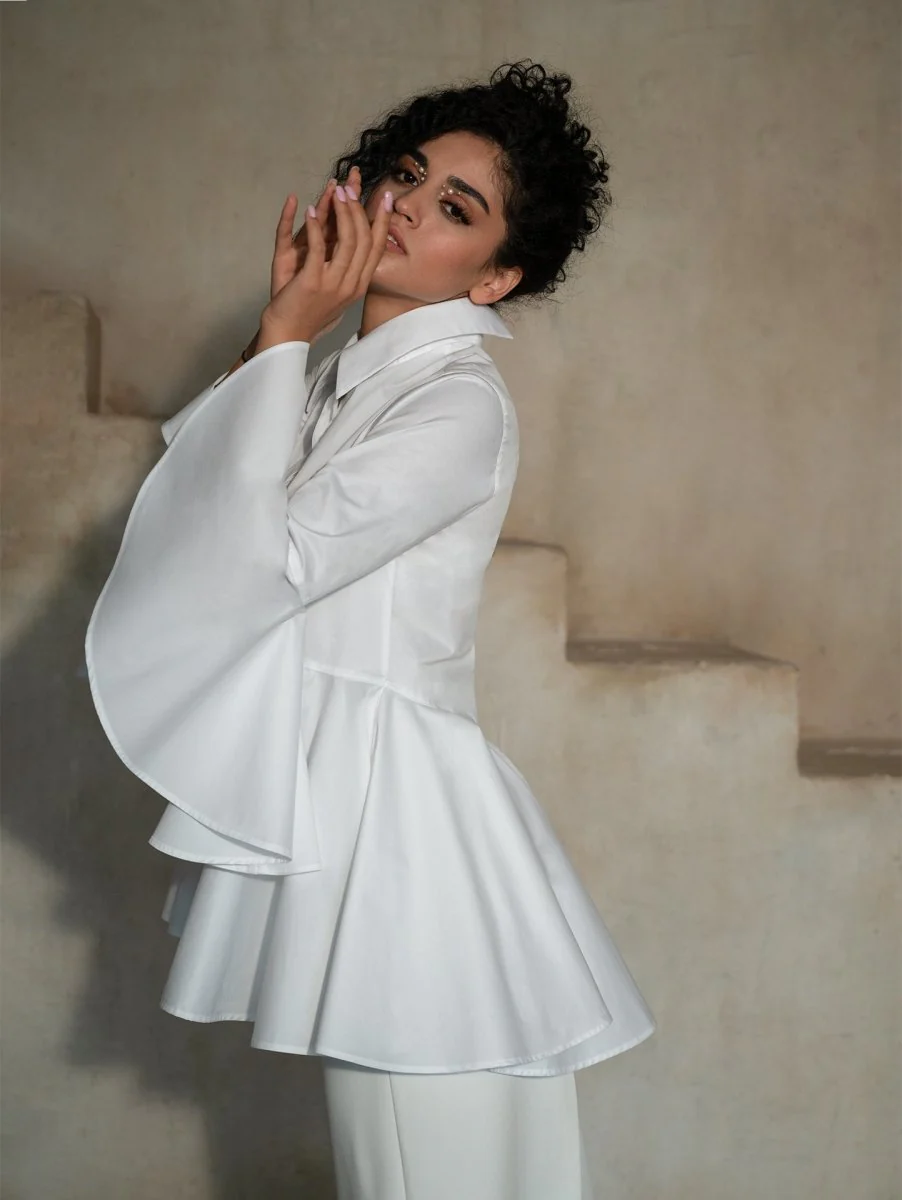 Sesta Italian Design White Gabardine Shirt - Image 4