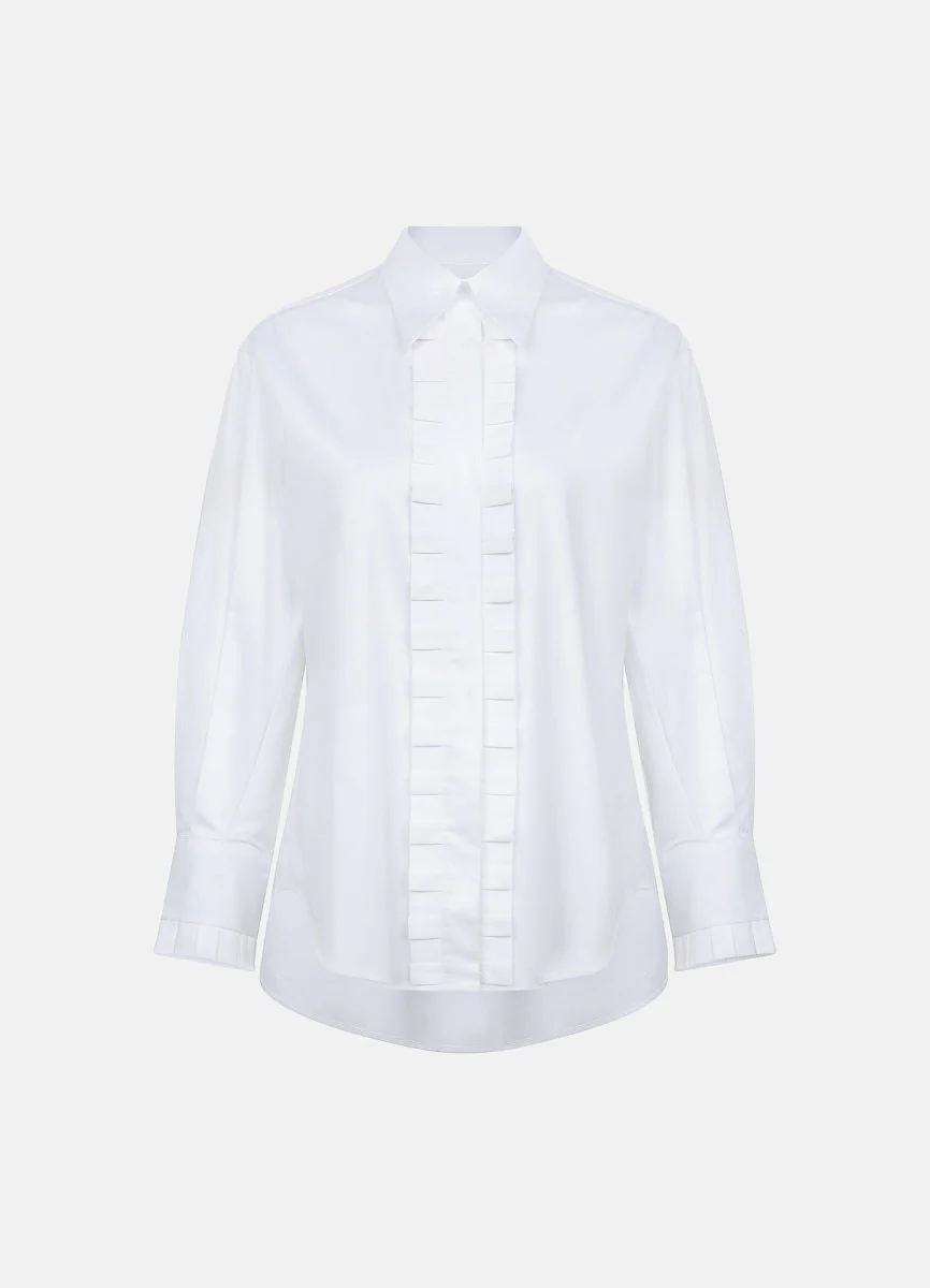Settima Ruffled White Organic Cotton Shirt - Image 2