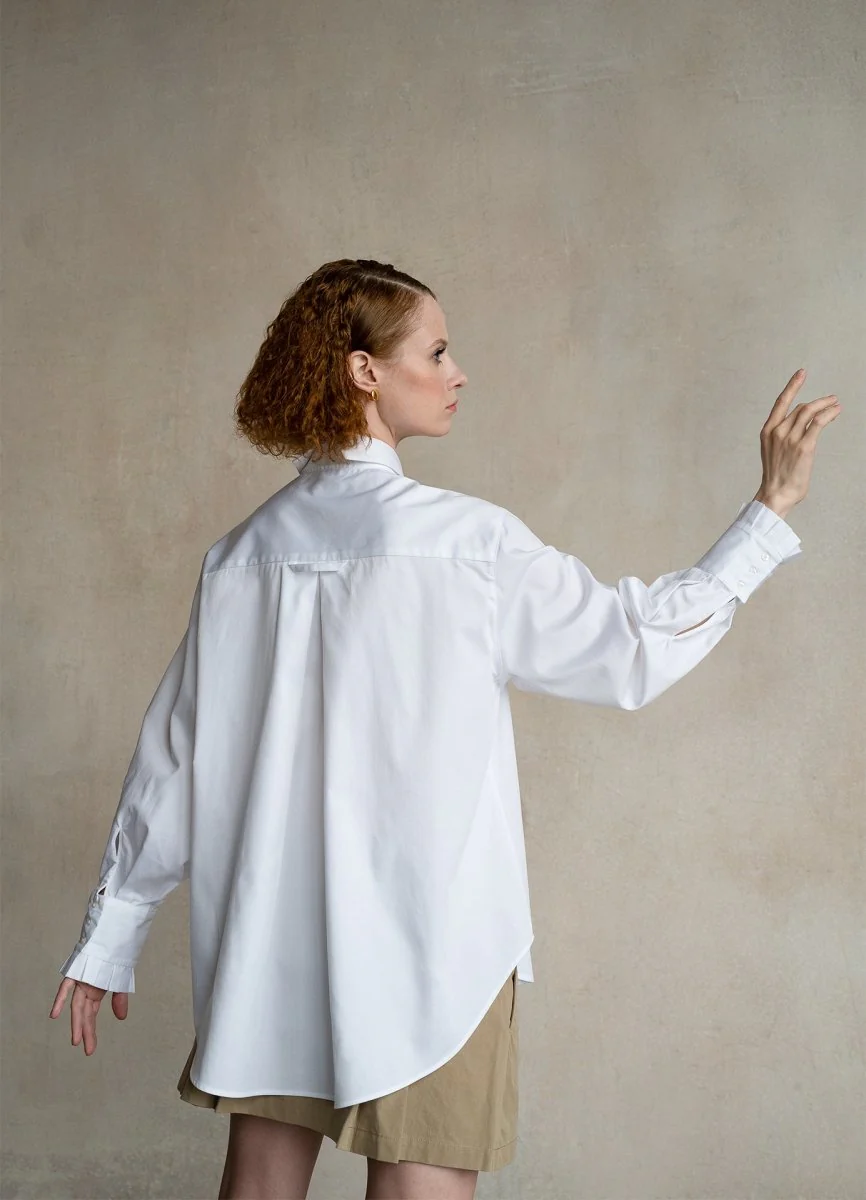 Settima Ruffled White Organic Cotton Shirt - Image 5