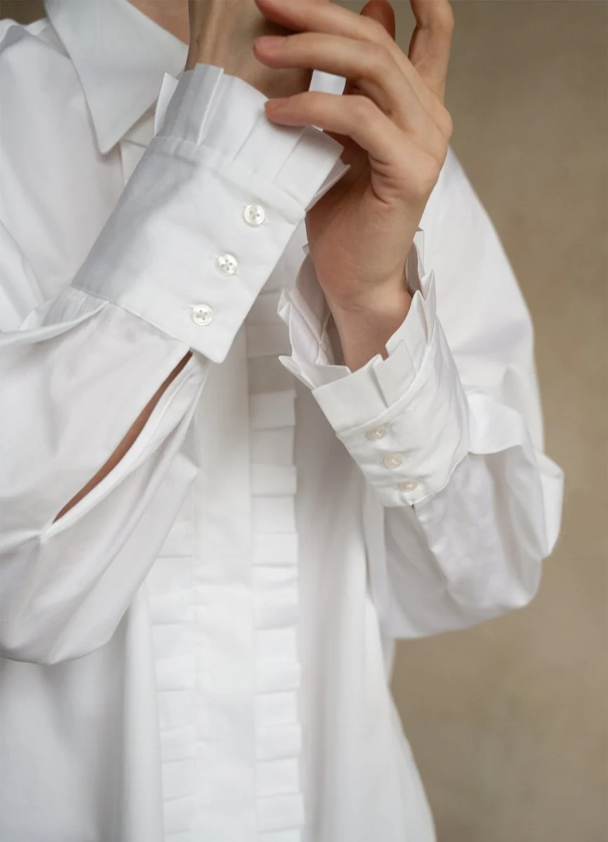 Settima Ruffled White Organic Cotton Shirt - Image 6