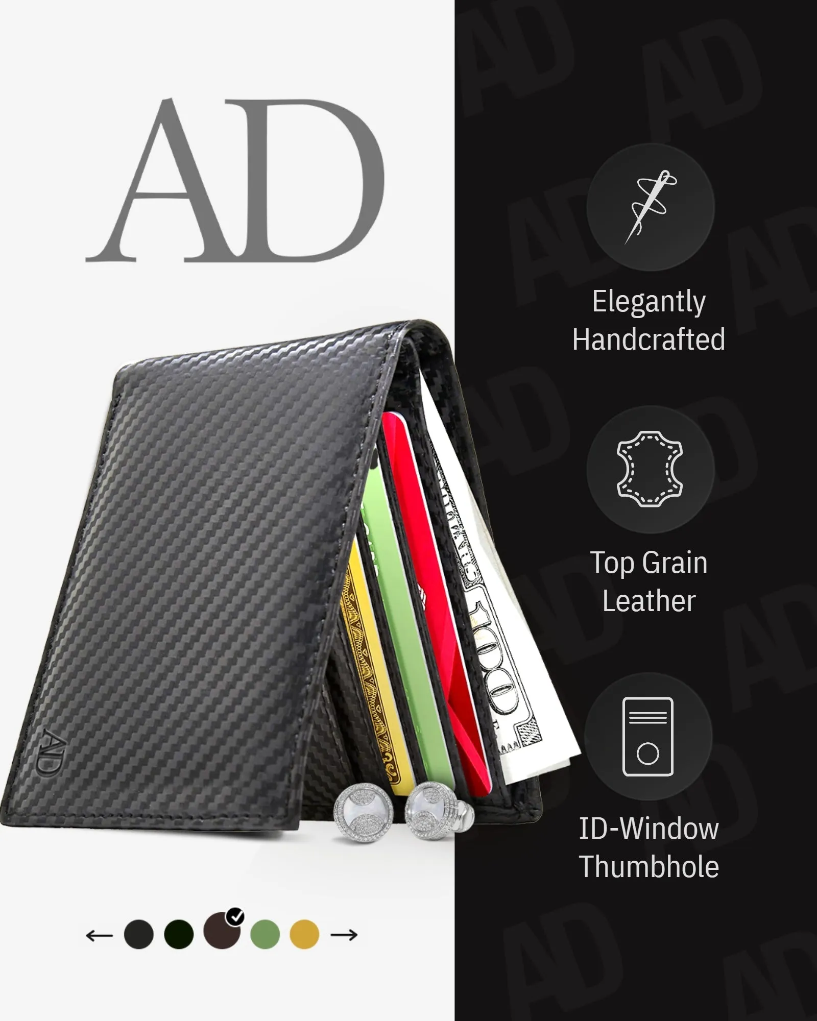 Leather Bifold Wallet with ID Window - Image 12