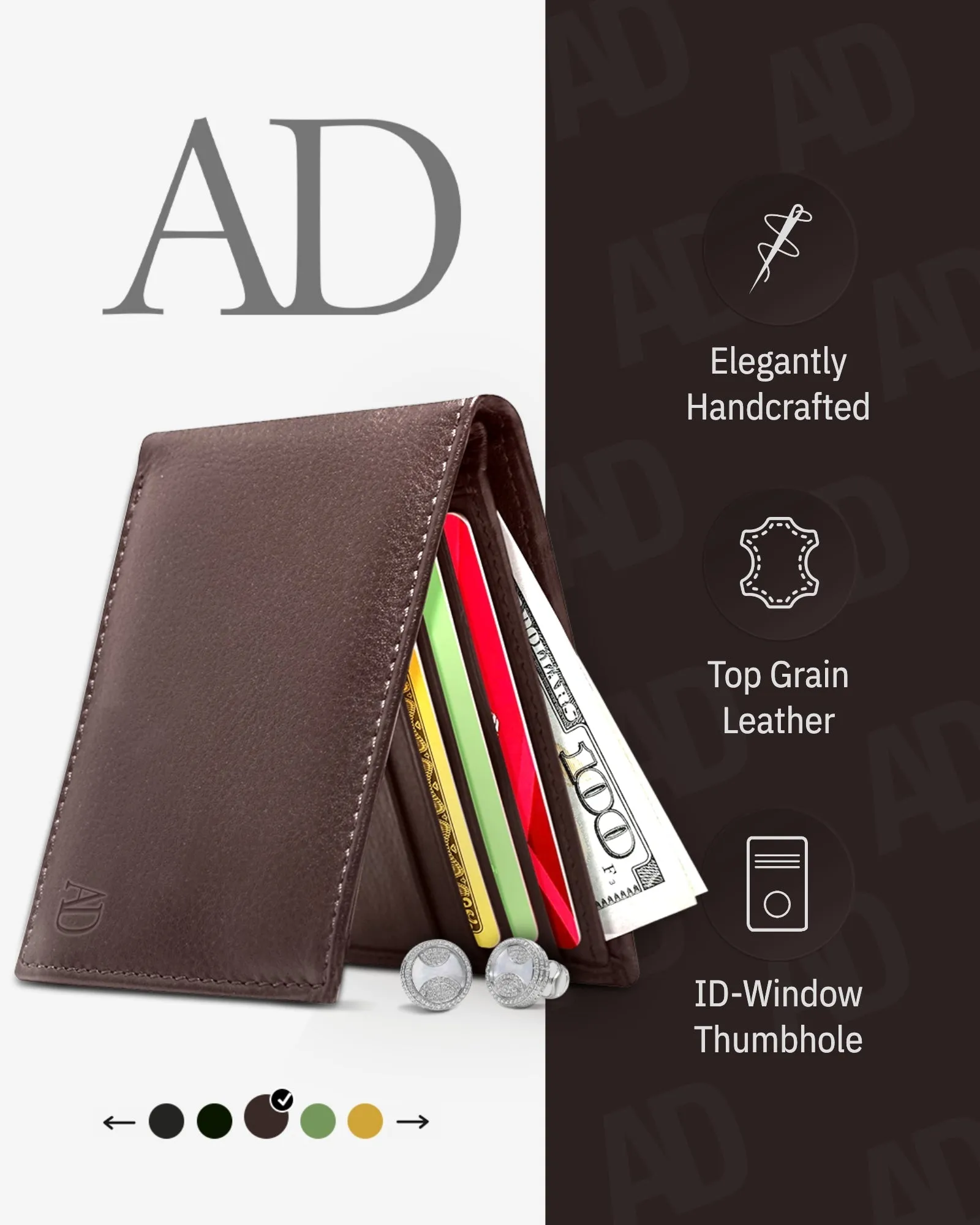 Leather Bifold Wallet with ID Window - Image 17
