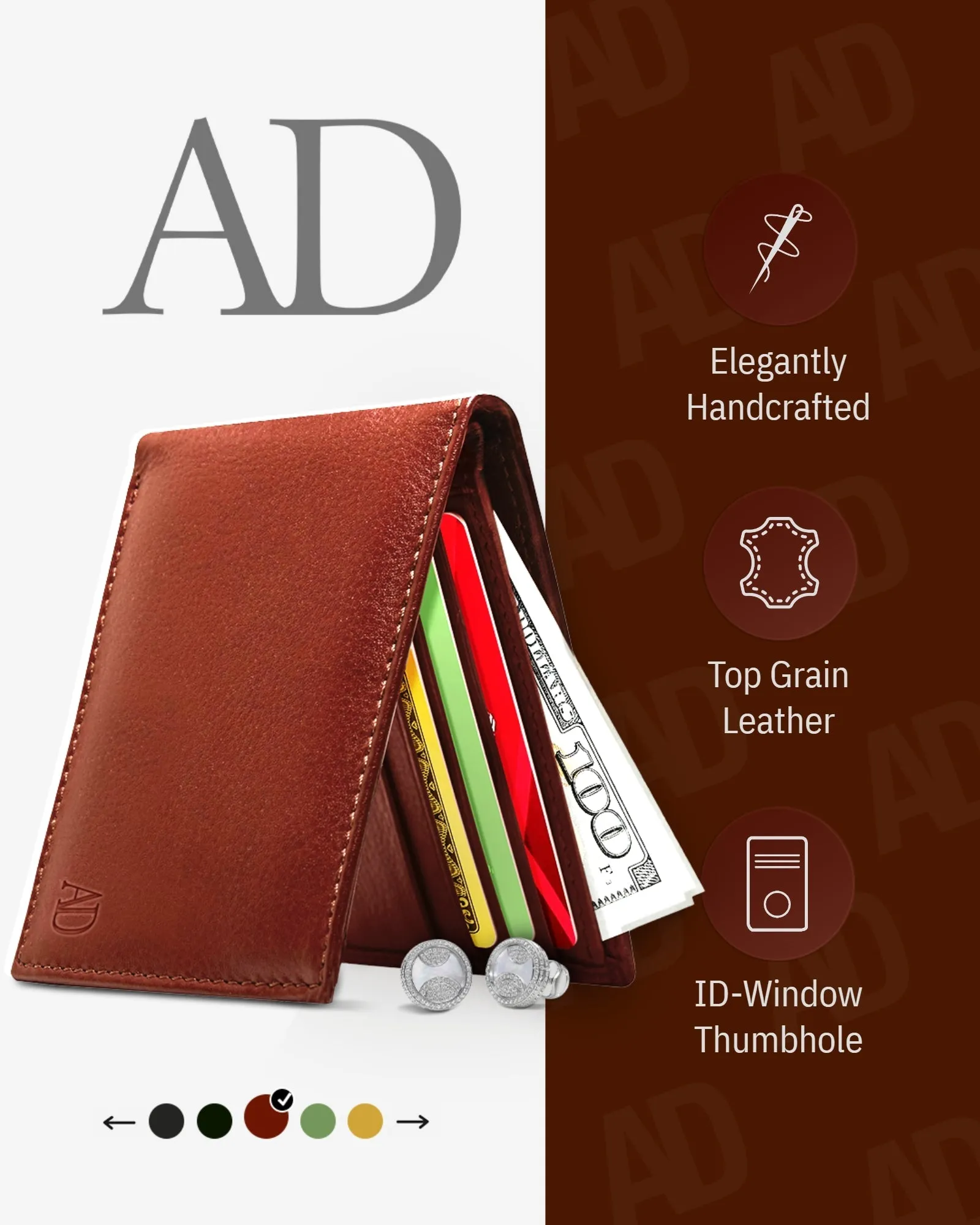 Leather Bifold Wallet with ID Window - Image 22