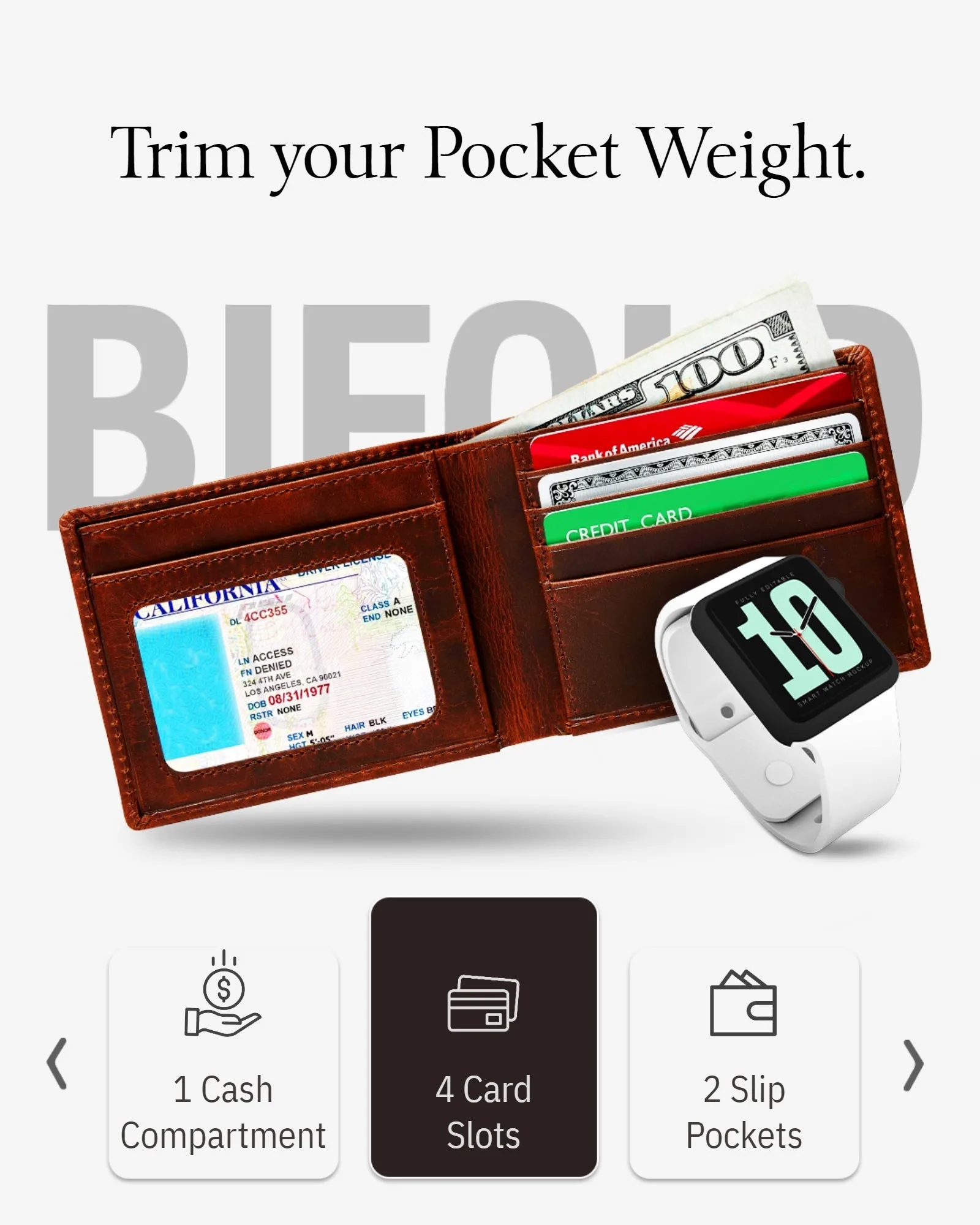 Leather Bifold Wallet with ID Window - Image 3