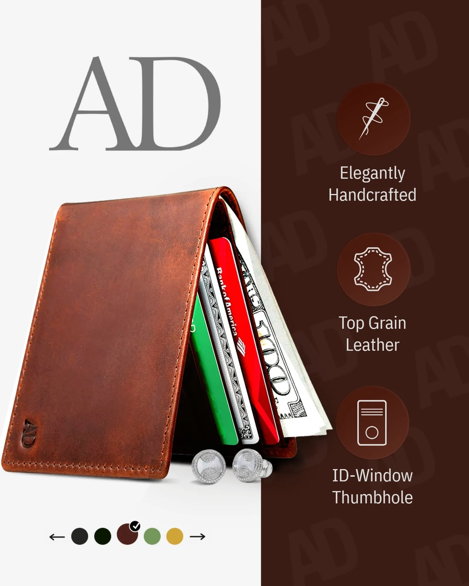 Leather Bifold Wallet with ID Window - Image 5