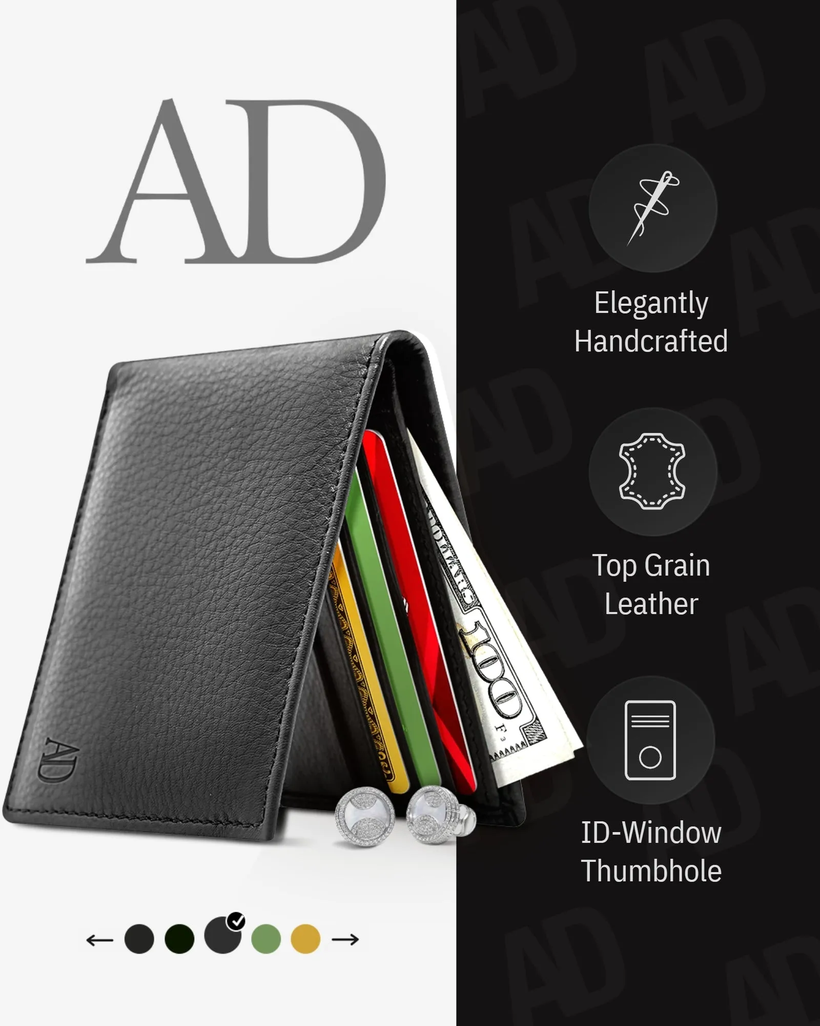 Leather Bifold Wallet with ID Window - Image 7