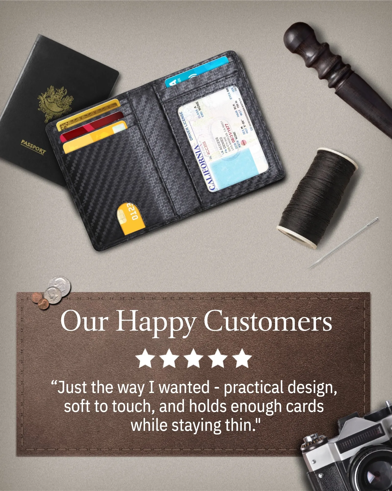 Leather Bifold Wallet with Pull Strap - Image 10