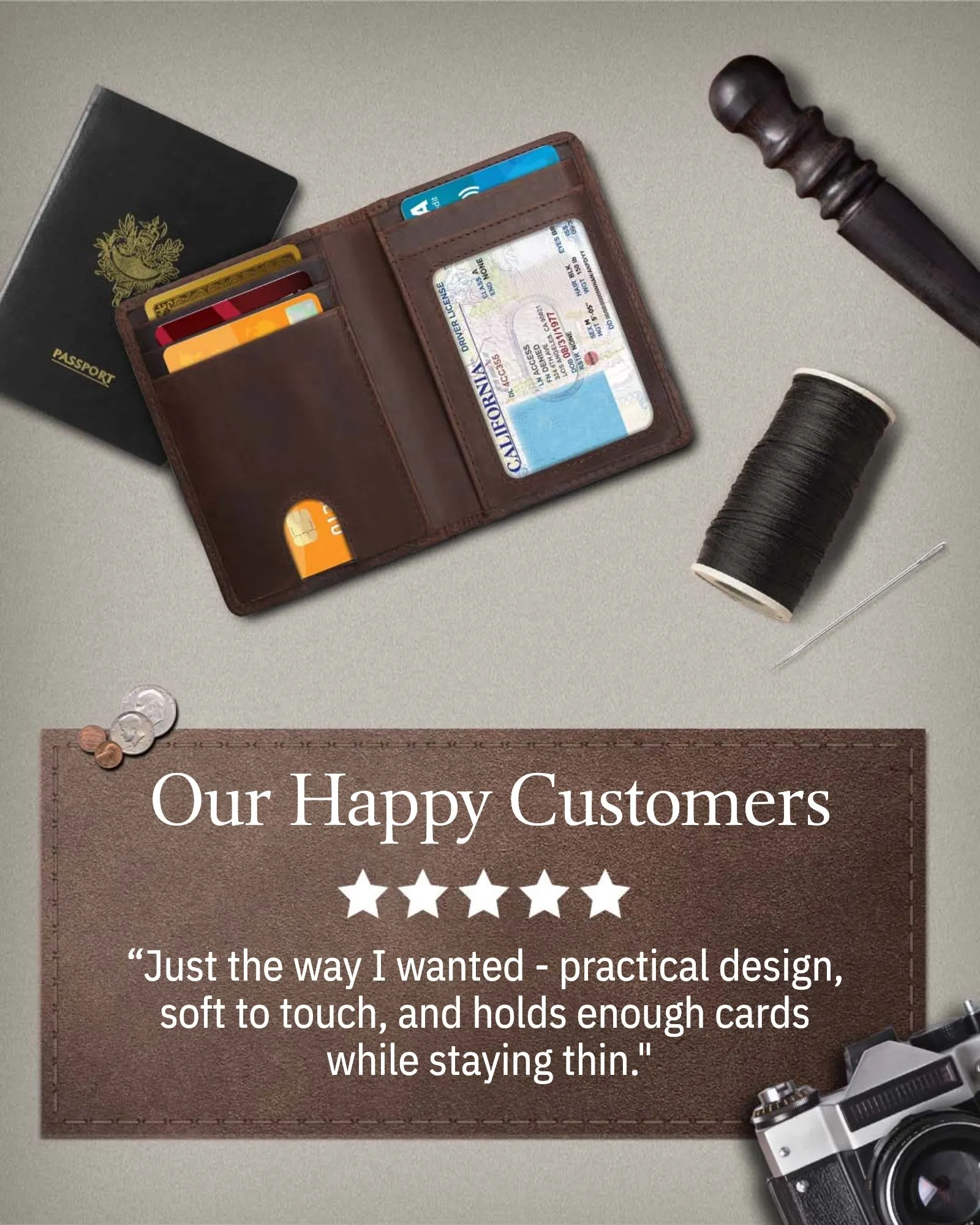 Leather Bifold Wallet with Pull Strap - Image 16