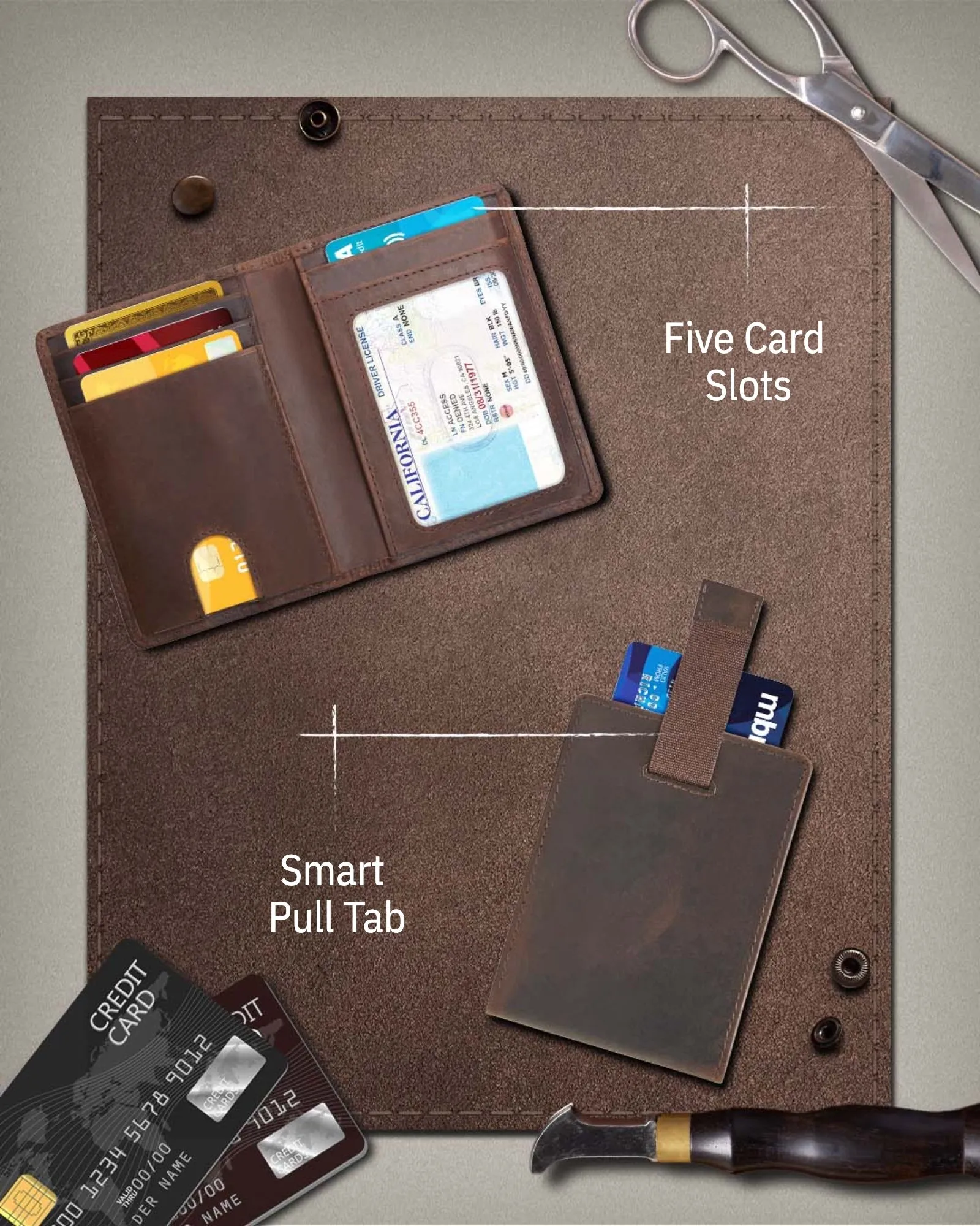 Leather Bifold Wallet with Pull Strap - Image 17
