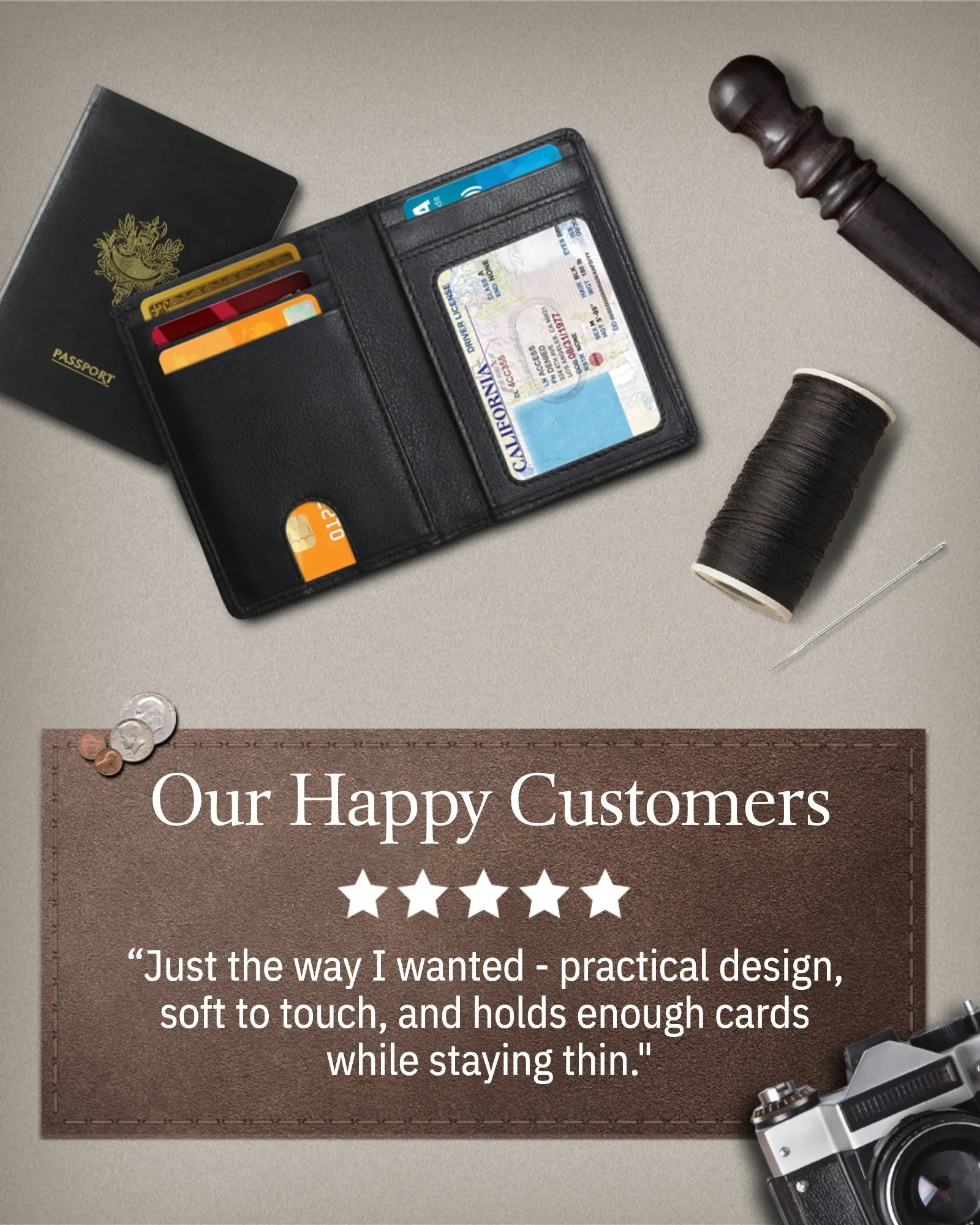 Leather Bifold Wallet with Pull Strap - Image 3