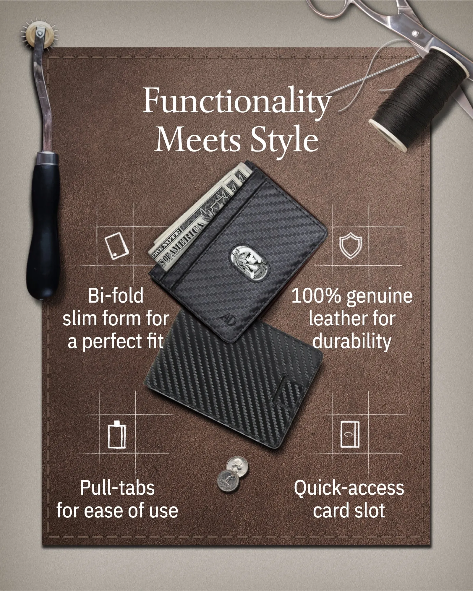 Leather Bifold Wallet with Pull Strap - Image 9