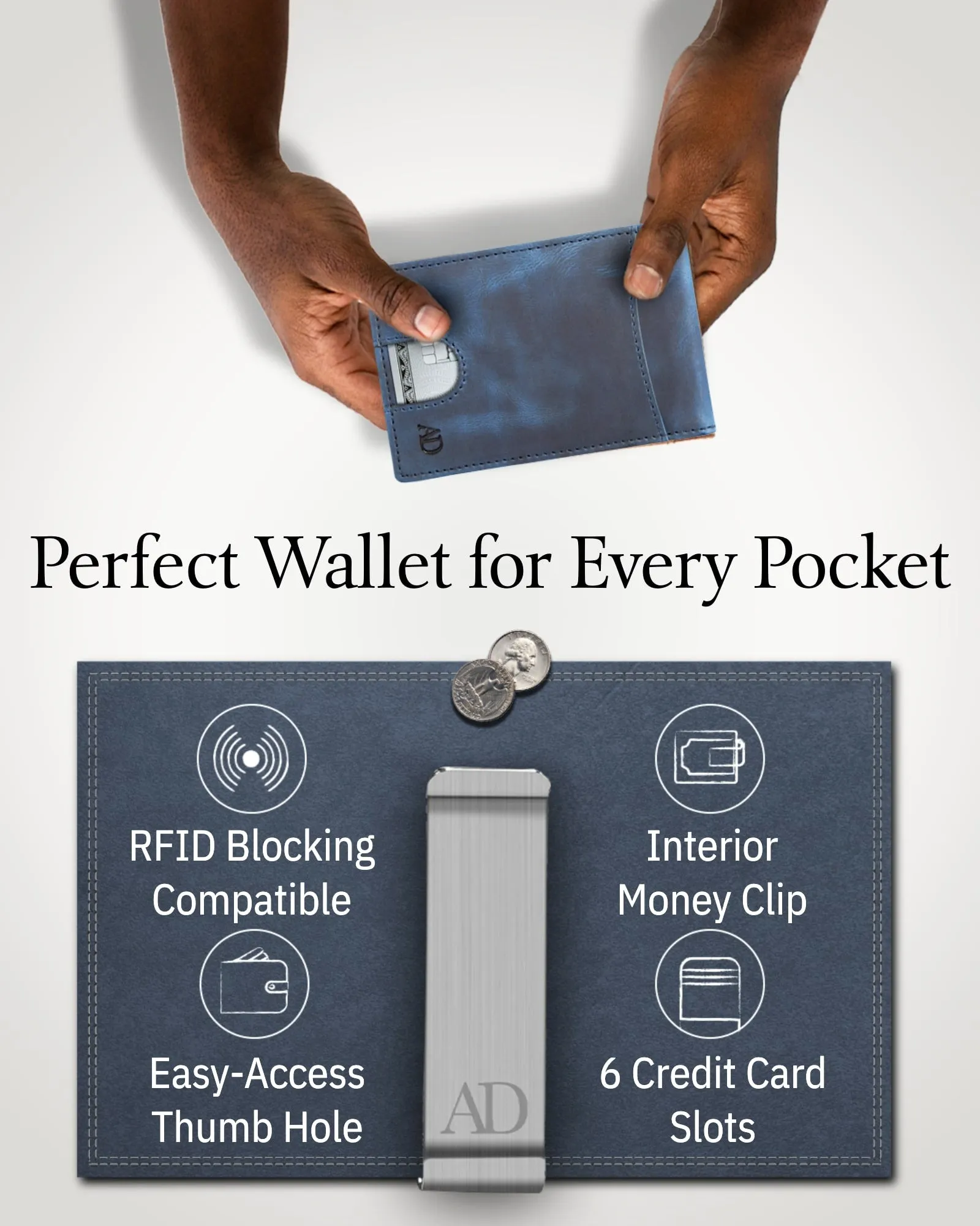Leather Money Clip Bifold Wallet - Image 20