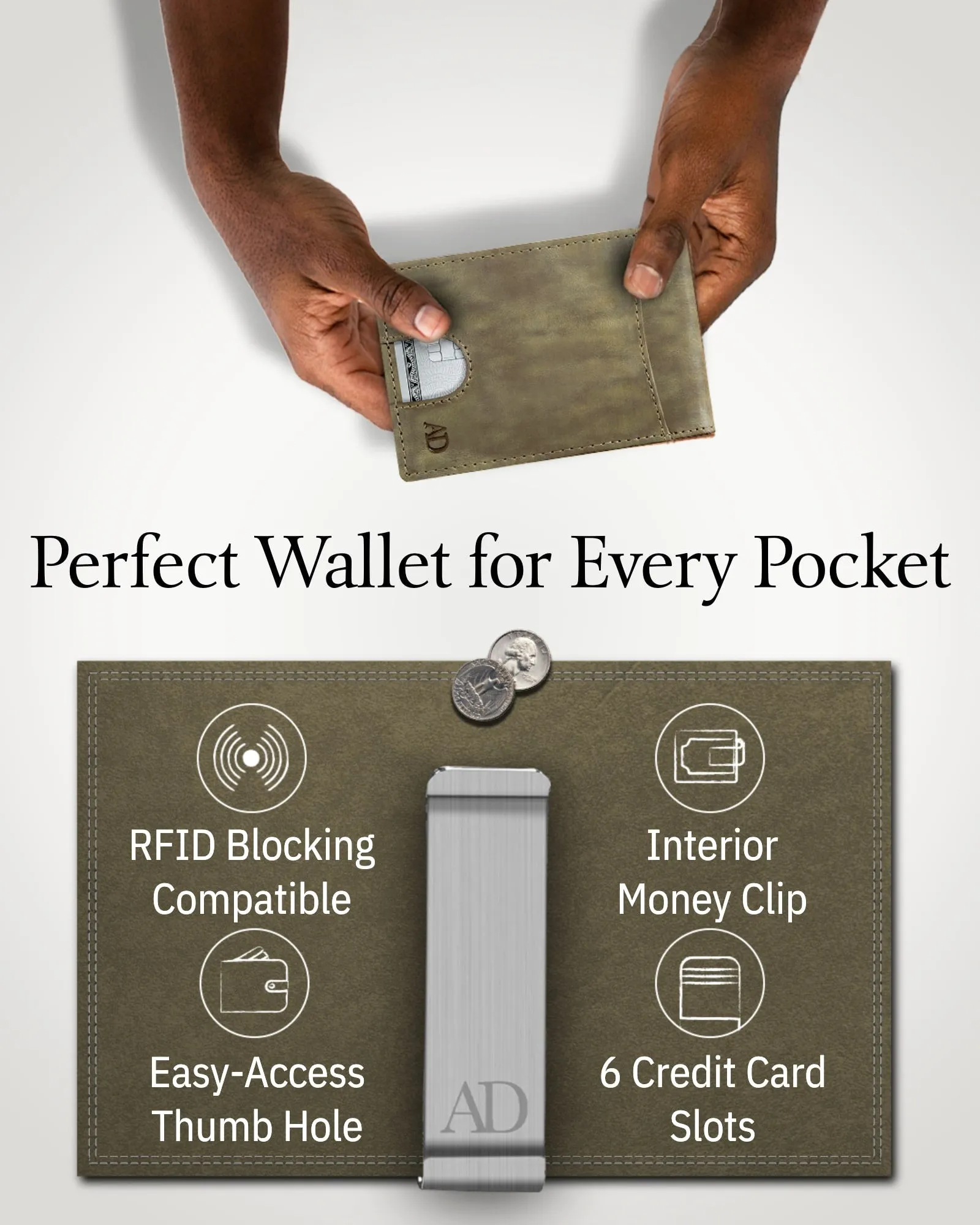 Leather Money Clip Bifold Wallet - Image 25