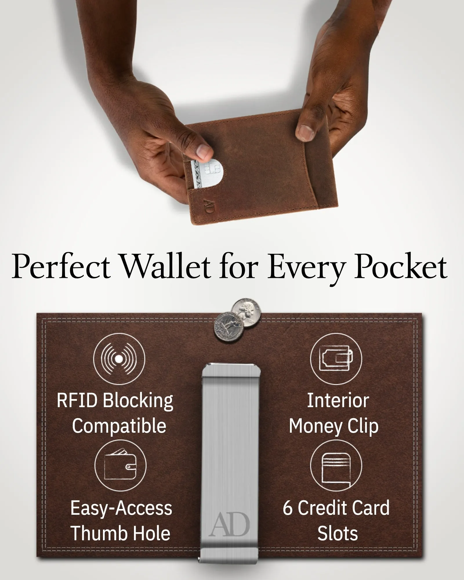 Leather Money Clip Bifold Wallet - Image 3