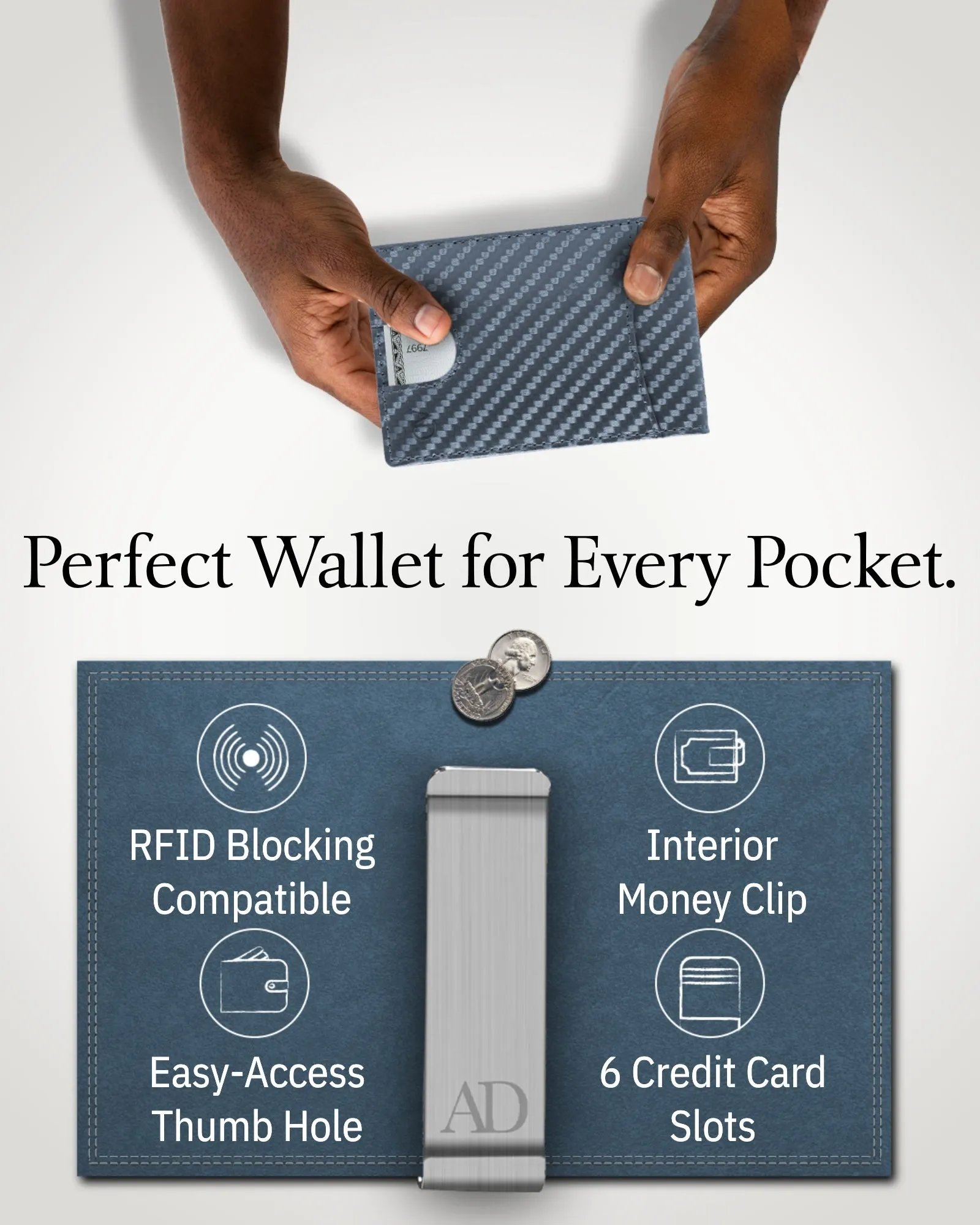 Leather Money Clip Bifold Wallet - Image 43