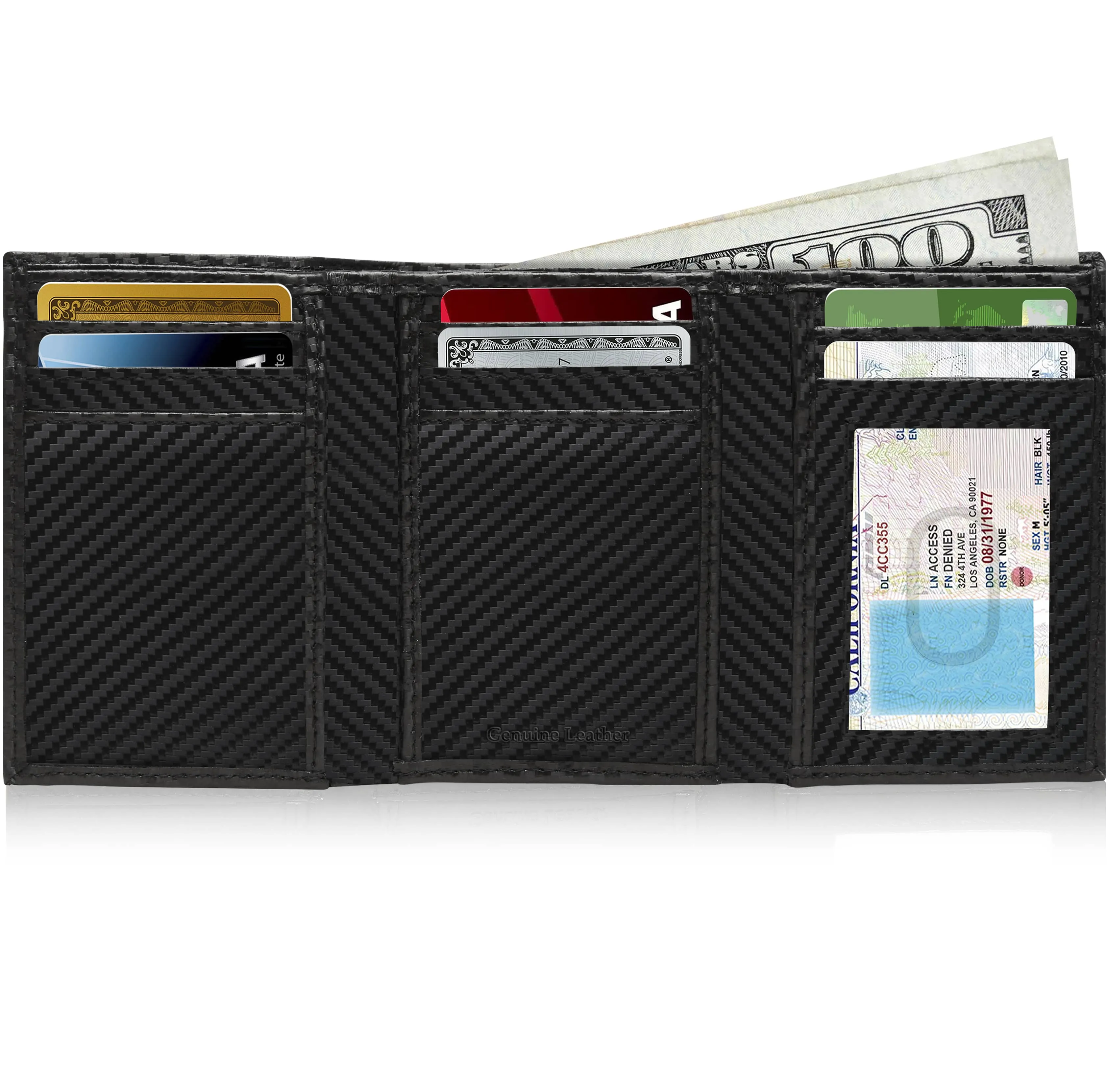 Leather Trifold Wallet with ID Window - Image 11