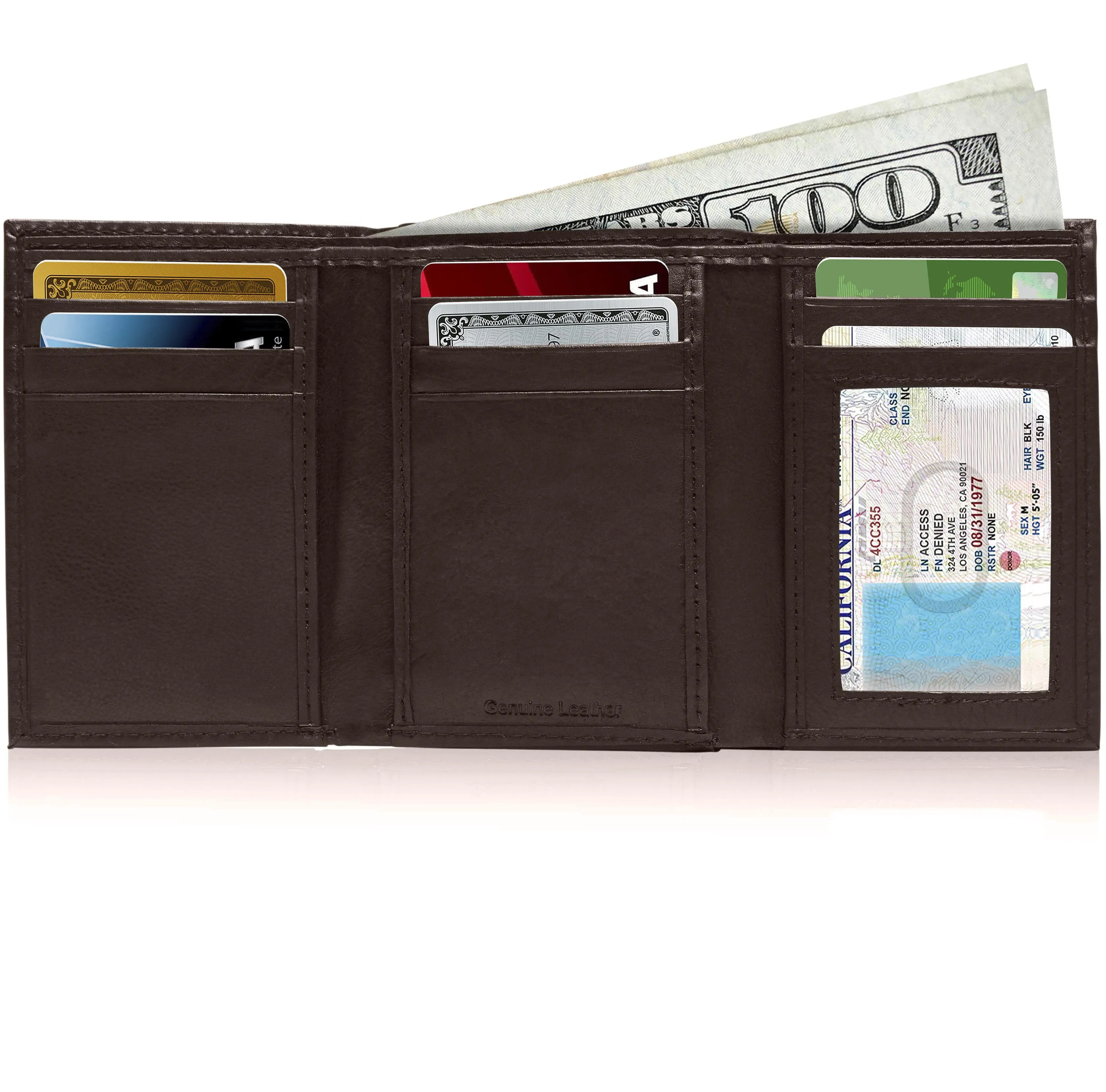 Leather Trifold Wallet with ID Window - Image 18