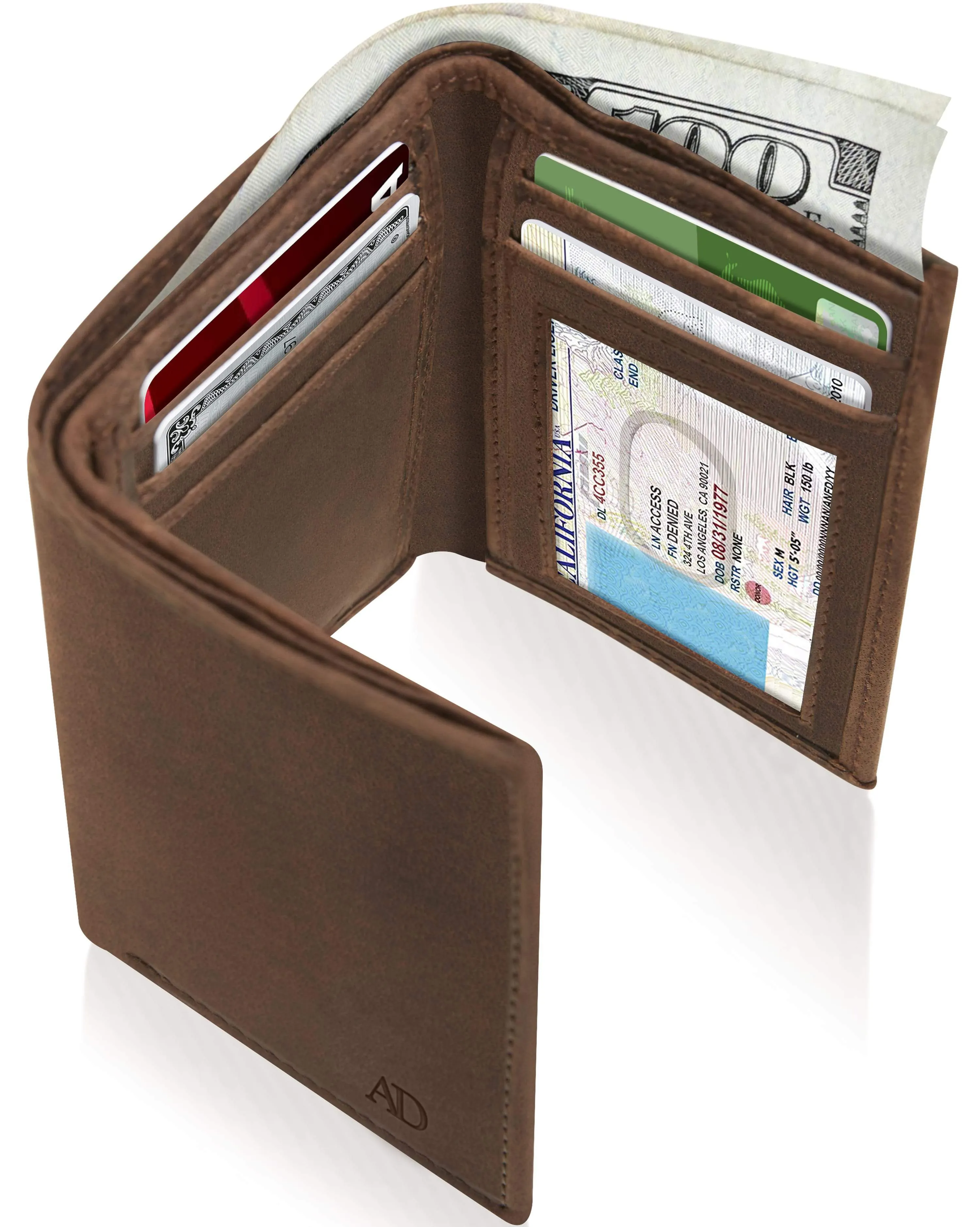 Leather Trifold Wallet with ID Window - Image 20
