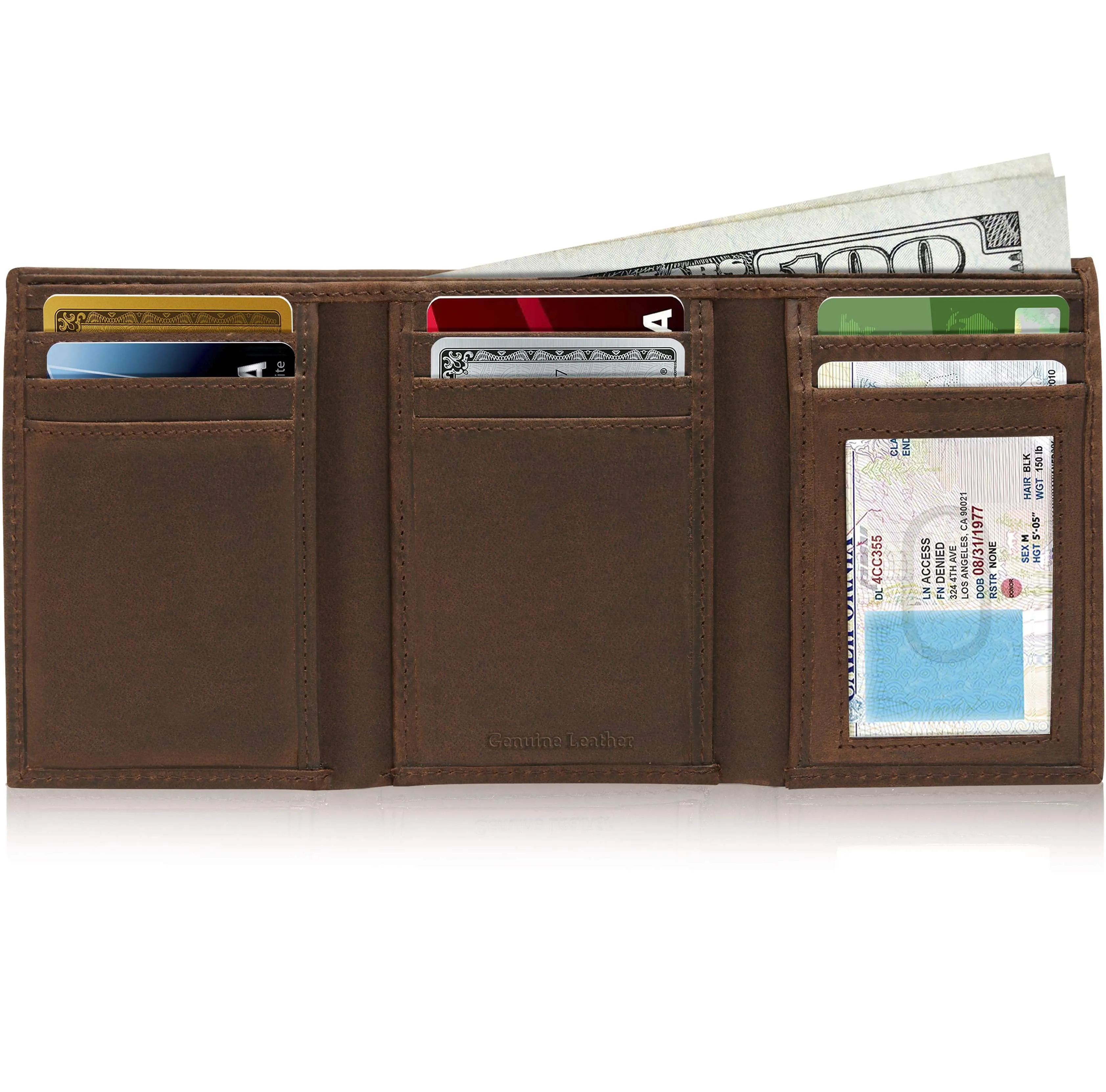 Leather Trifold Wallet with ID Window - Image 23