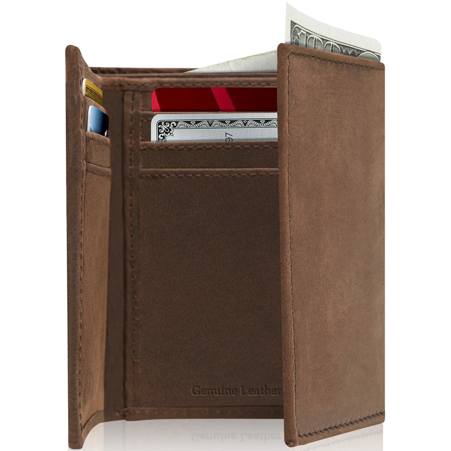 Leather Trifold Wallet with ID Window - Image 27