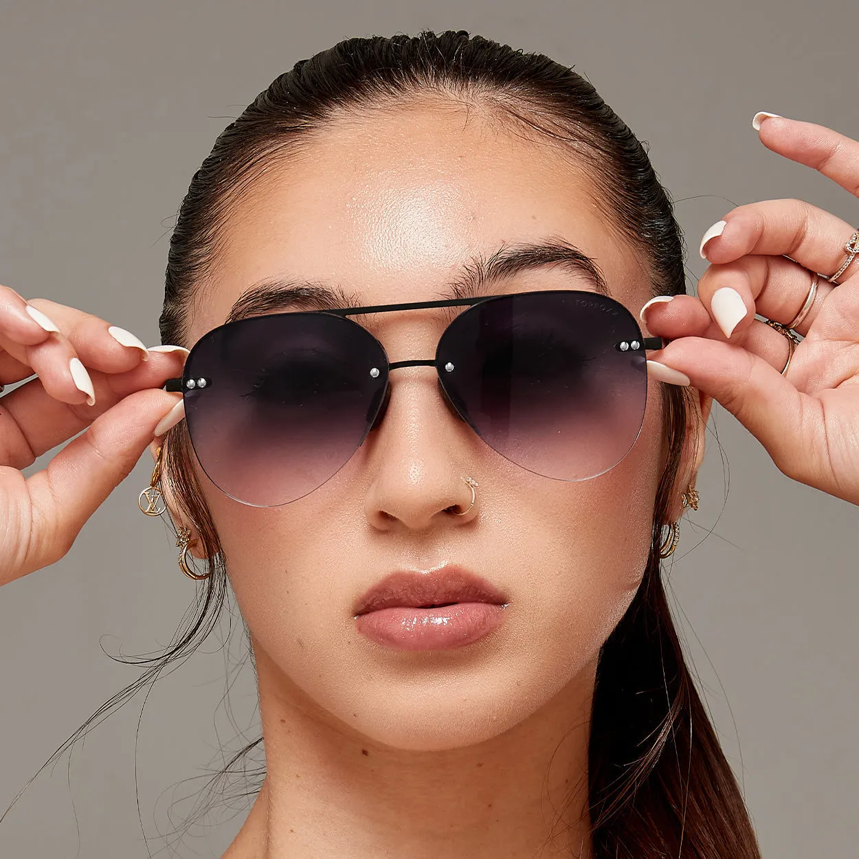 Smaller Megan 2 Faded Black - Tangle Free Aviator Sunglasses - Image 6