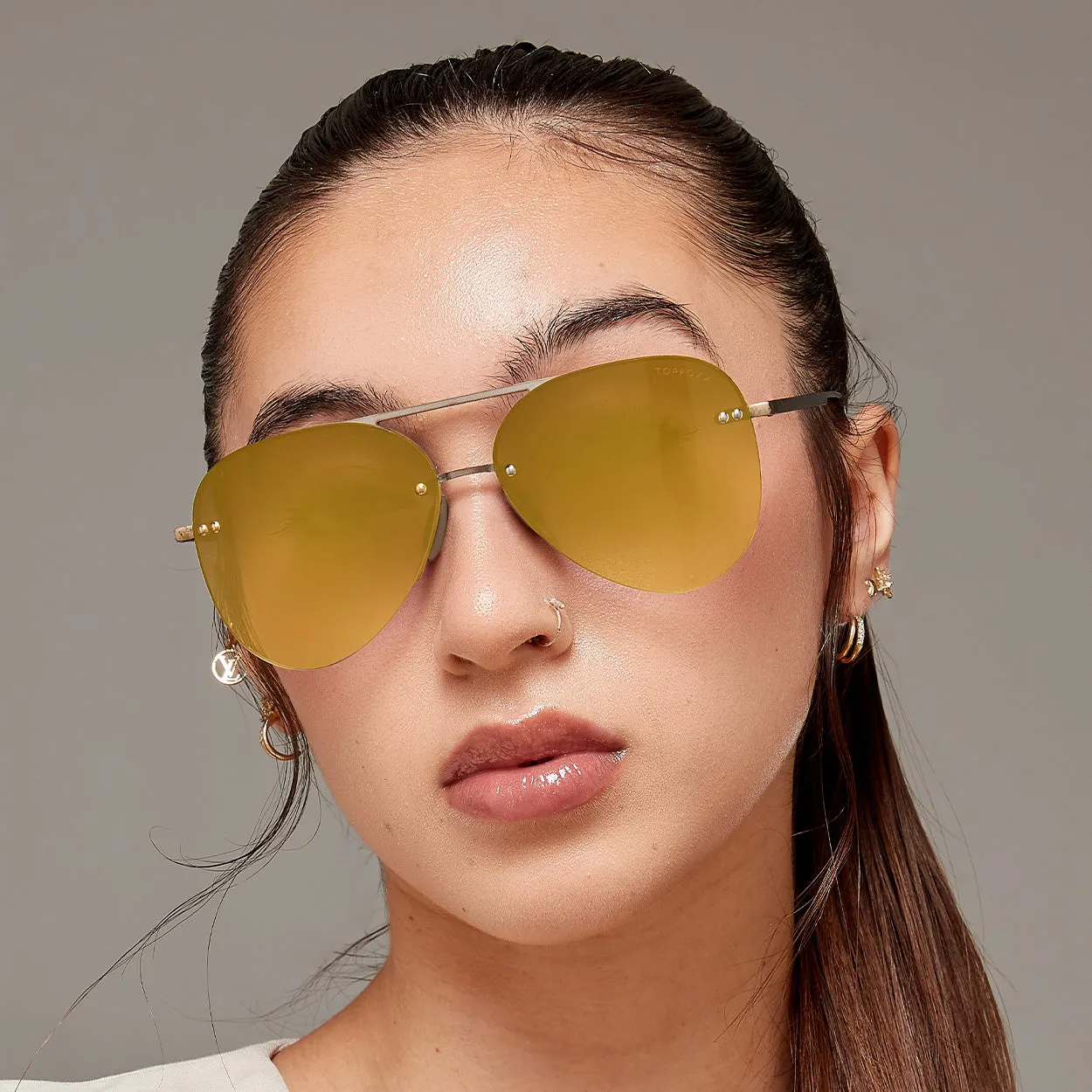 Smaller Megan 2 Mirrored Bronze - Tangle Free Aviator Sunglasses - Image 5