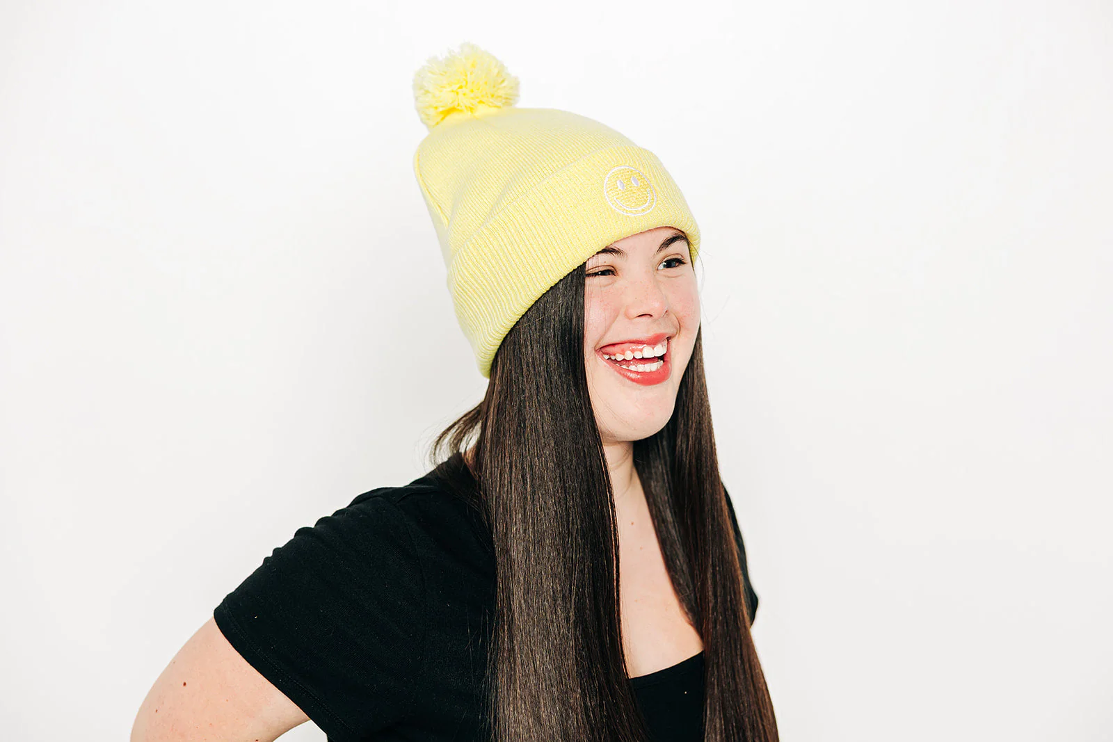 Smiley Pom Pom Beanie Hat - Image 15