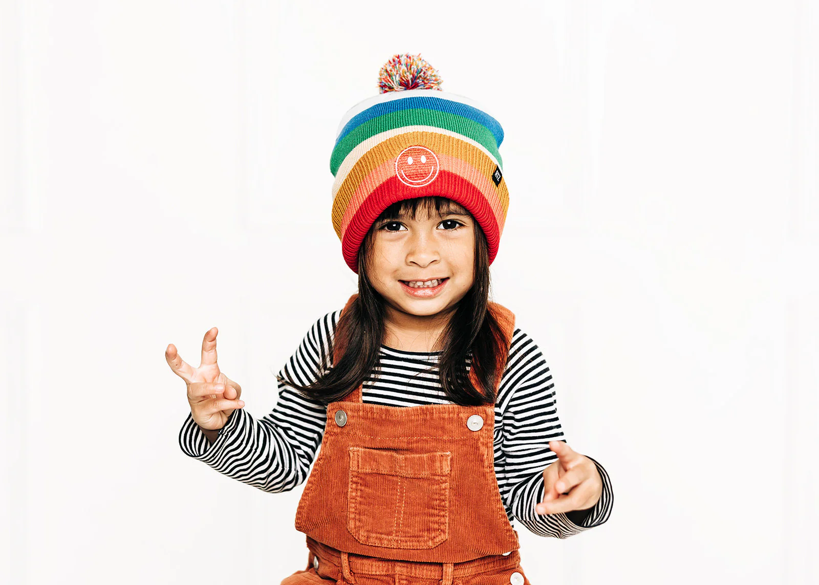 Smiley Pom Pom Beanie Hat - Image 2