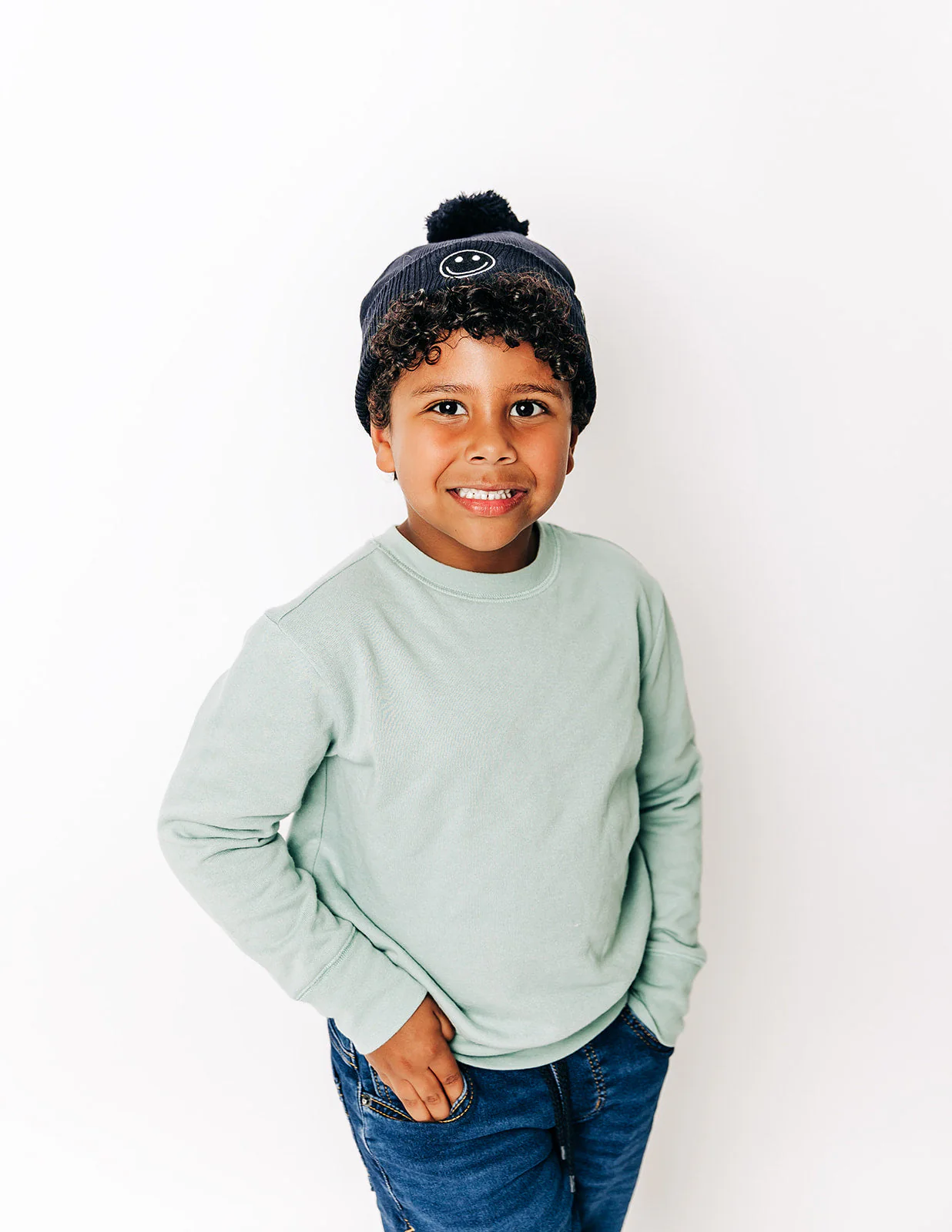 Smiley Pom Pom Beanie Hat - Image 32