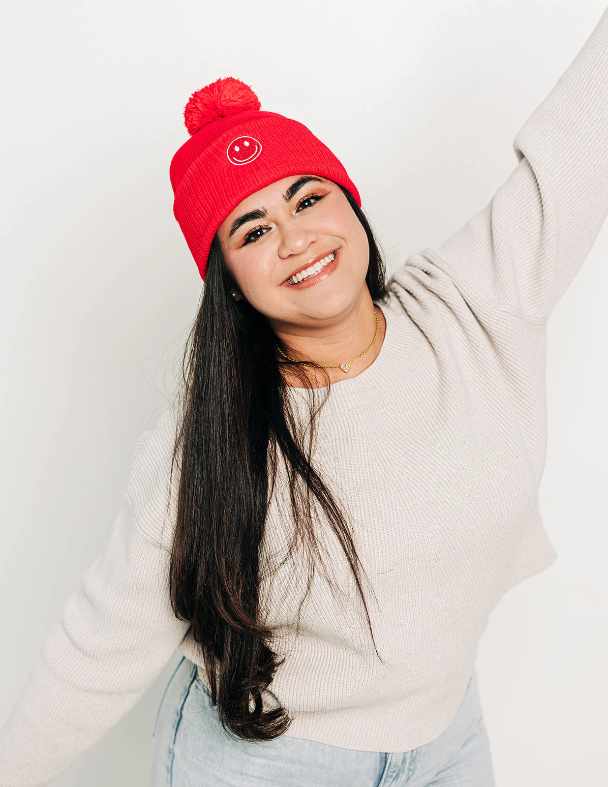 Smiley Pom Pom Beanie Hat - Image 8