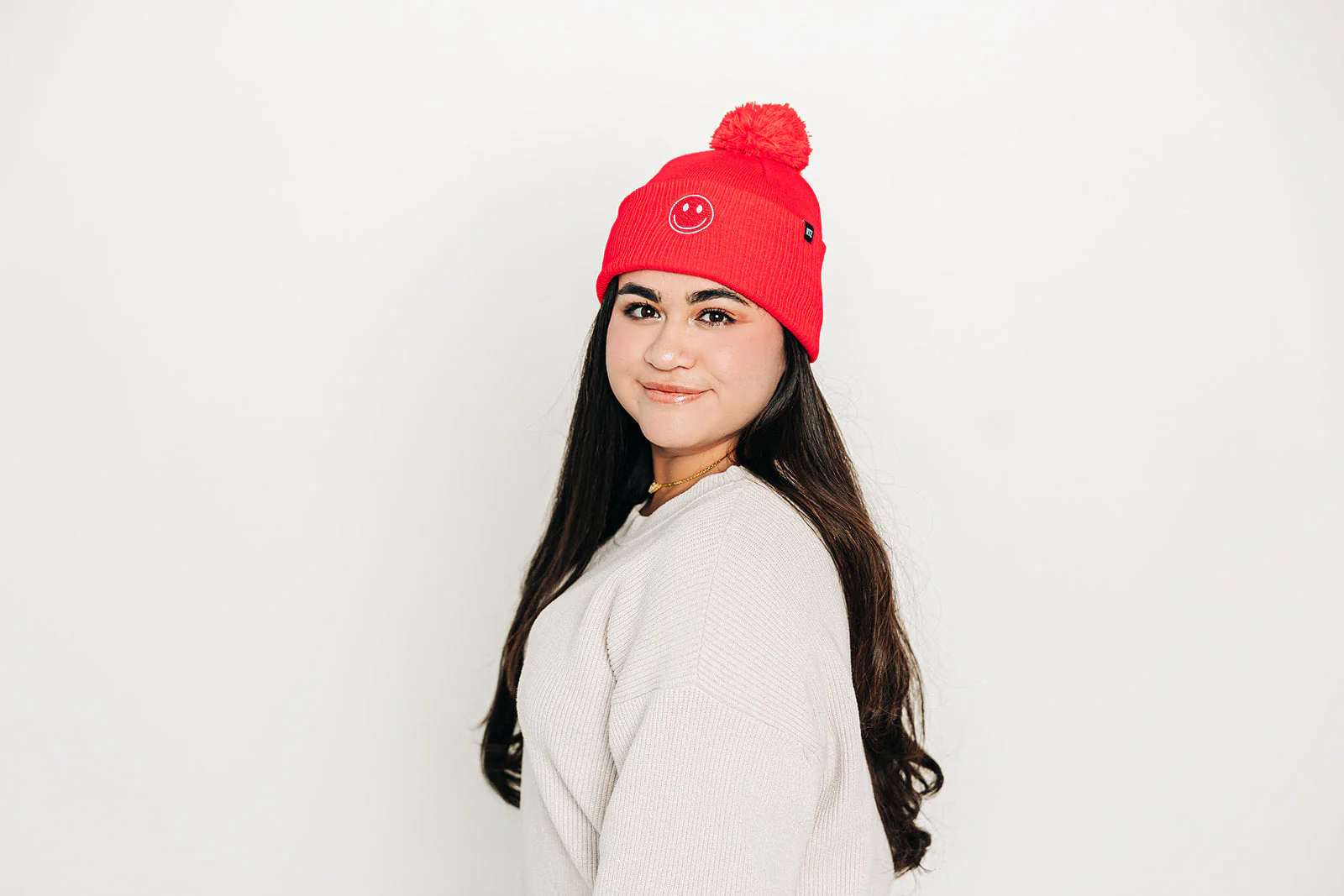 Smiley Pom Pom Beanie Hat - Image 9