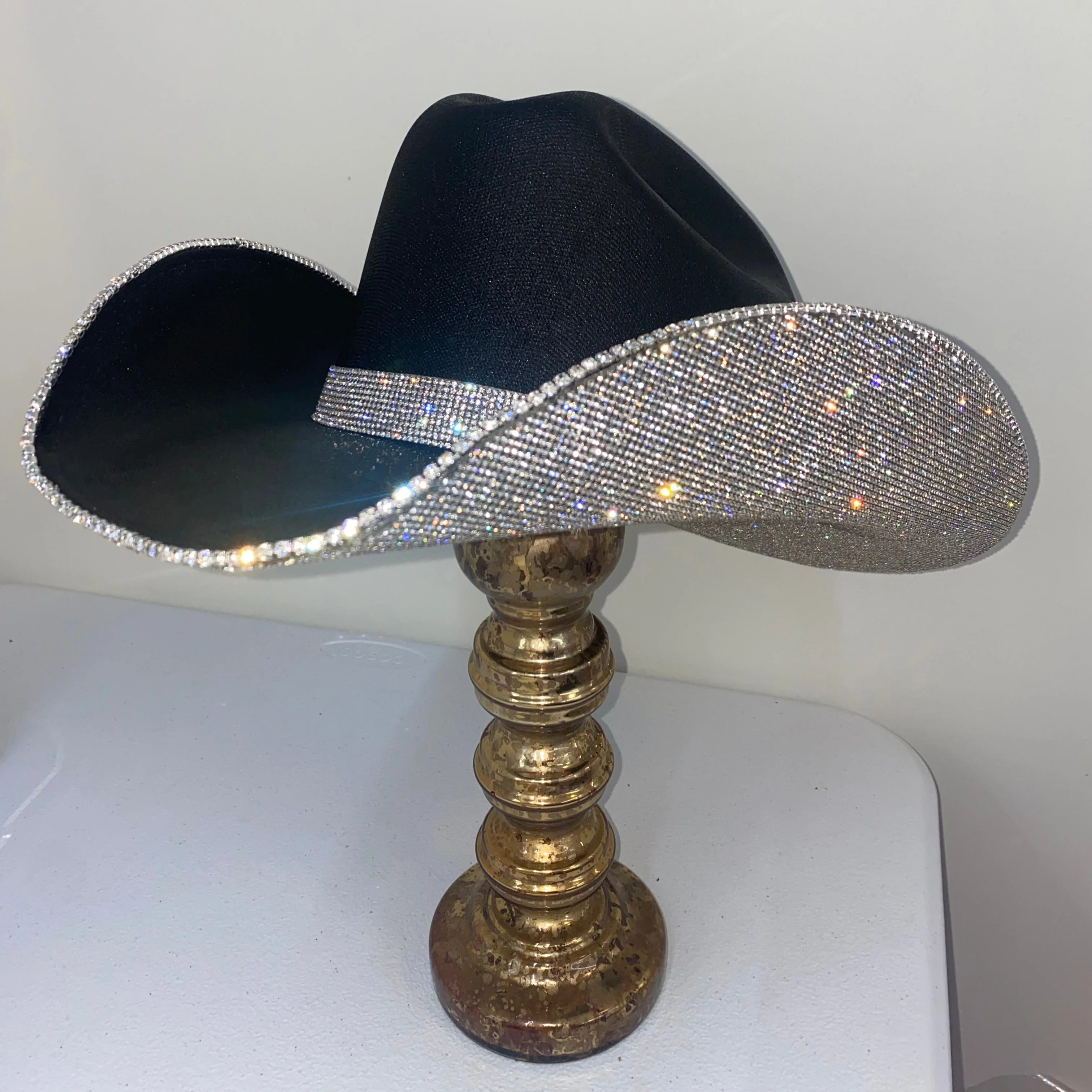 Square Shaped Black & Crystal Hat