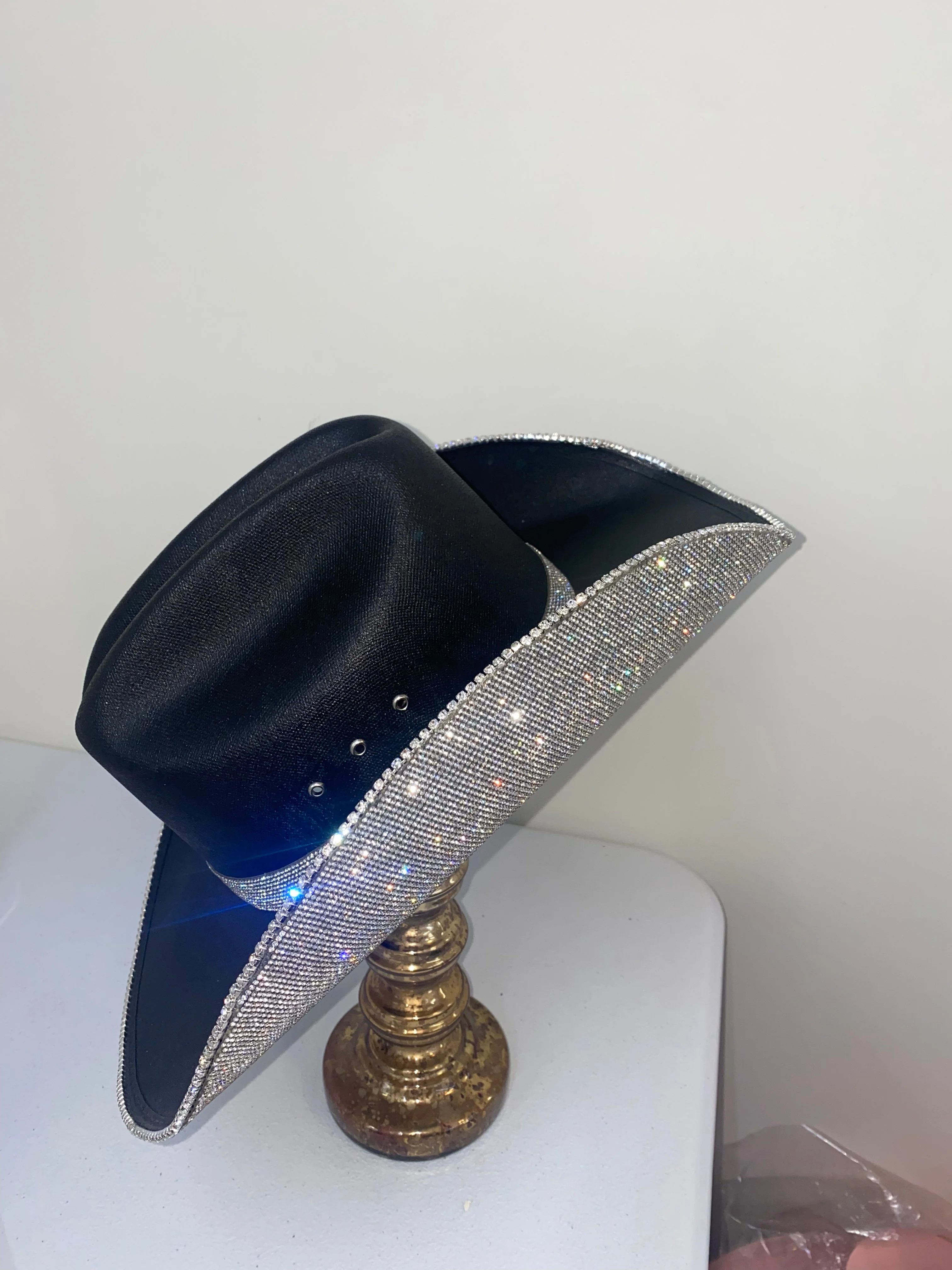 Square Shaped Black & Crystal Hat - Image 2