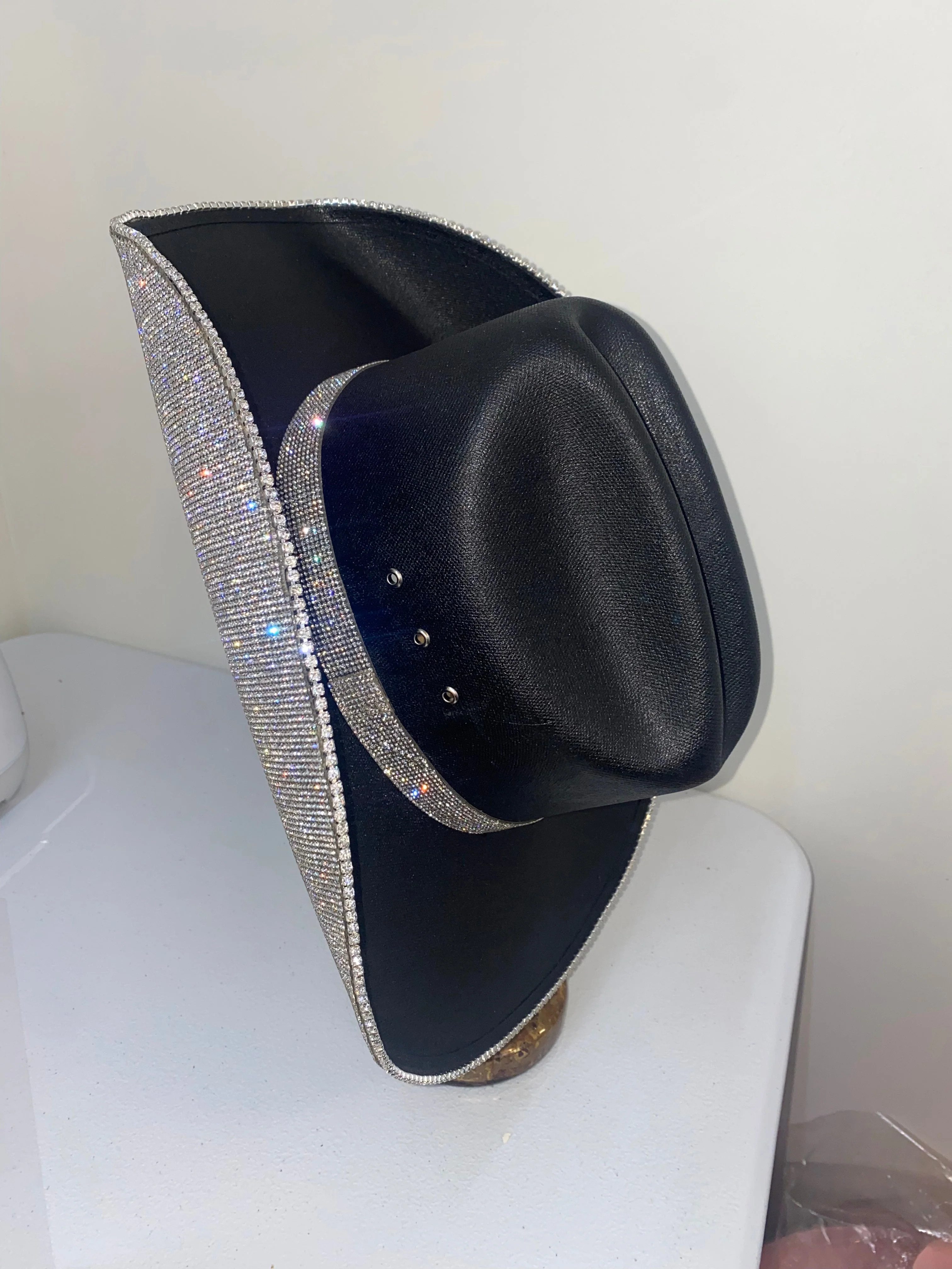 Square Shaped Black & Crystal Hat - Image 3