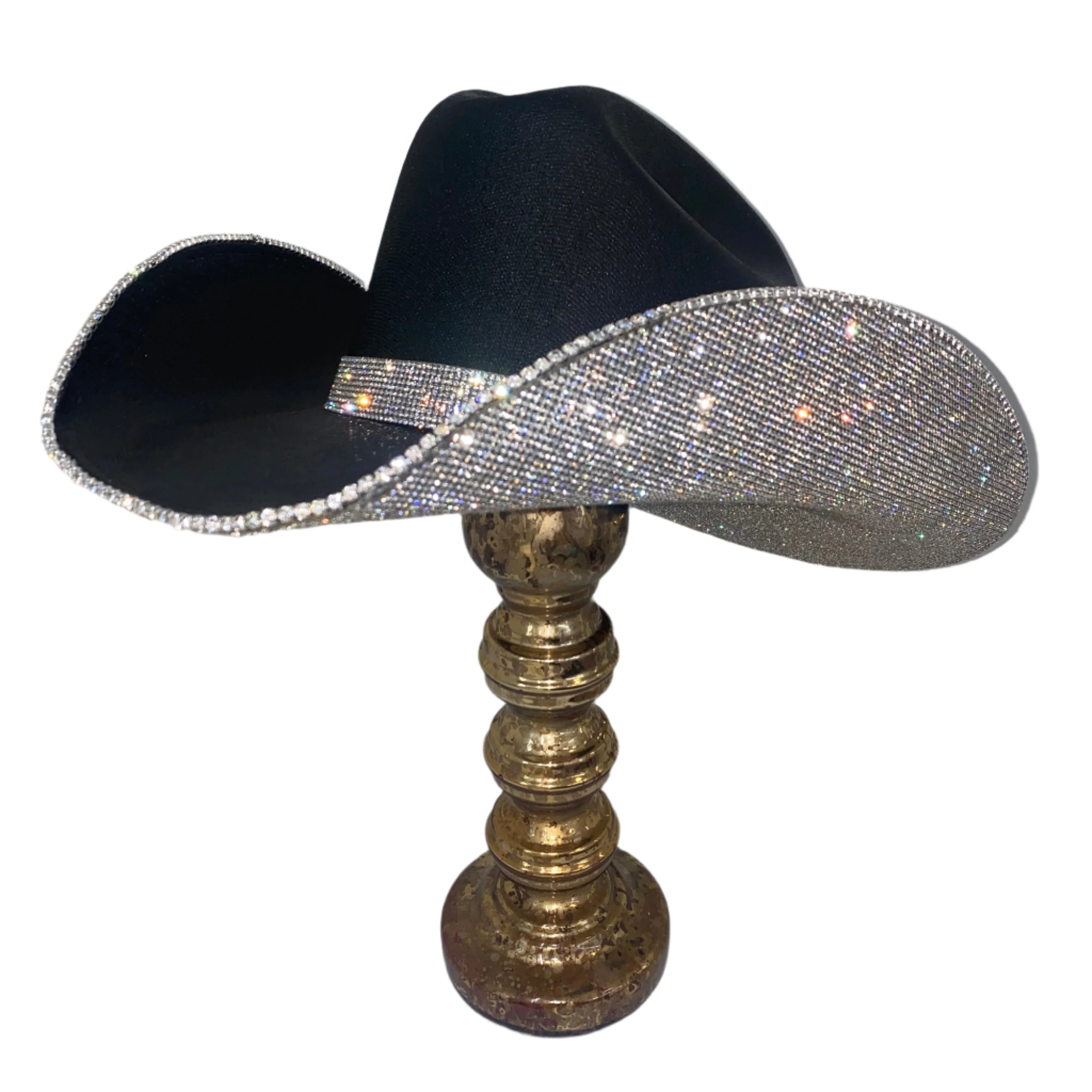 Square Shaped Black & Crystal Hat - Image 4