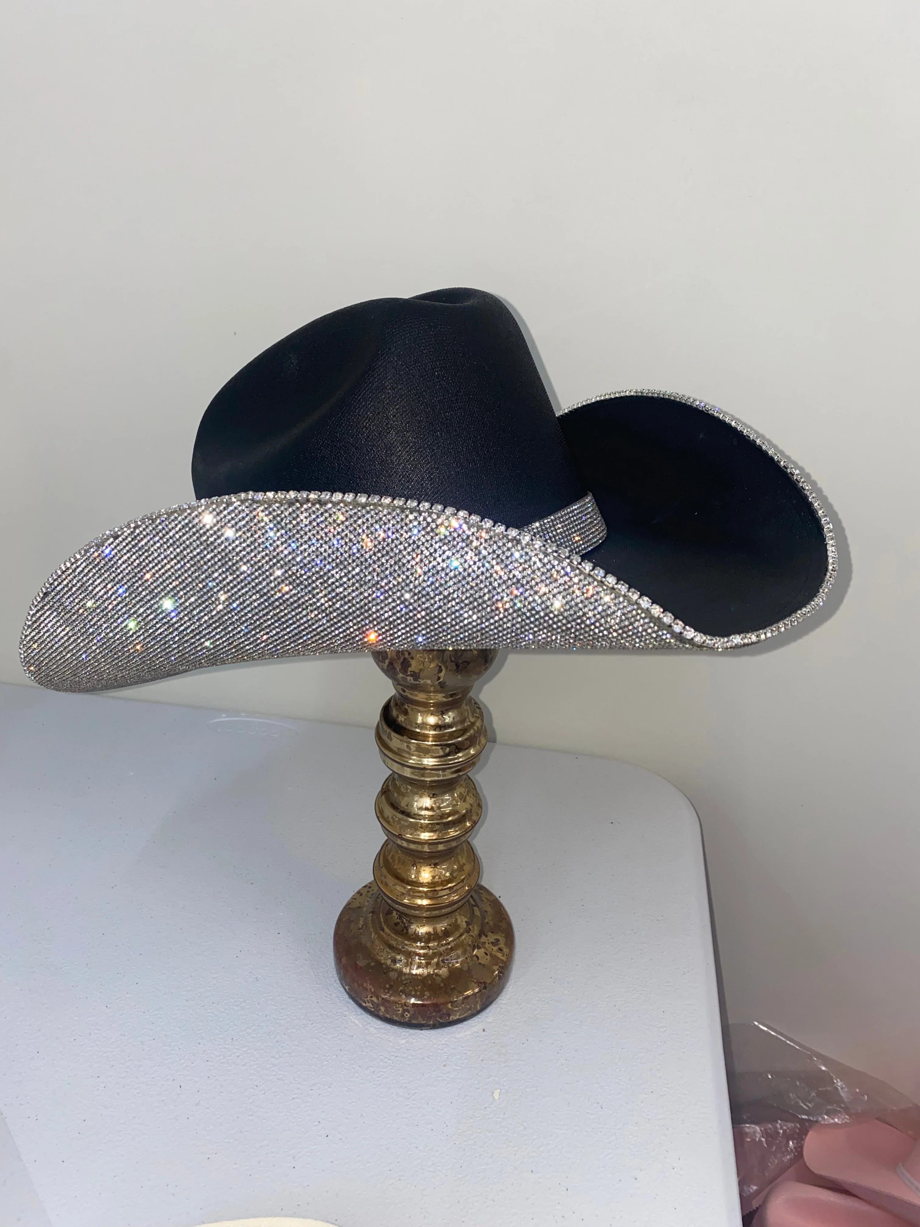 Square Shaped Black & Crystal Hat - Image 5