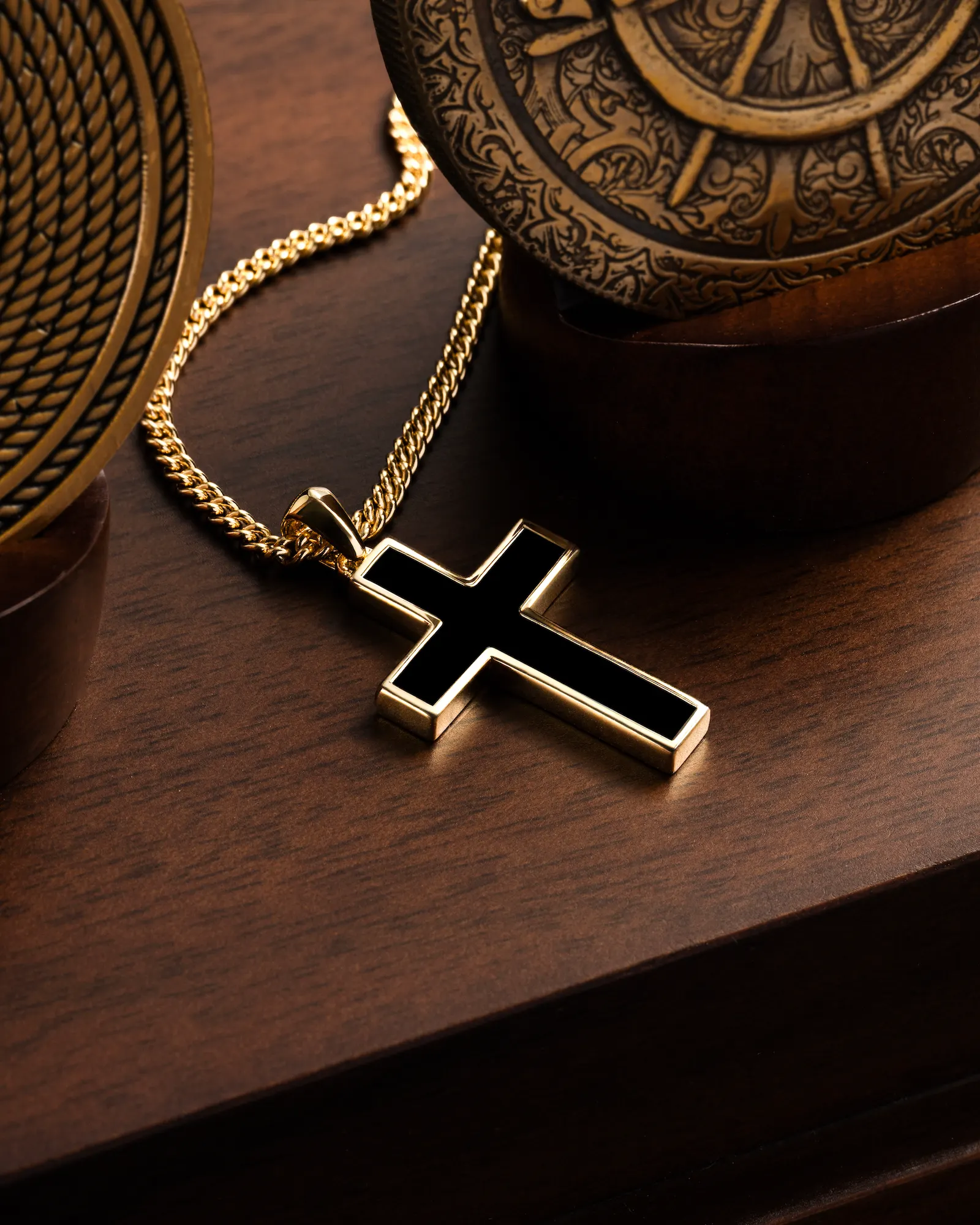 Stone Cross (Large) - 14K Gold Onyx - Image 2