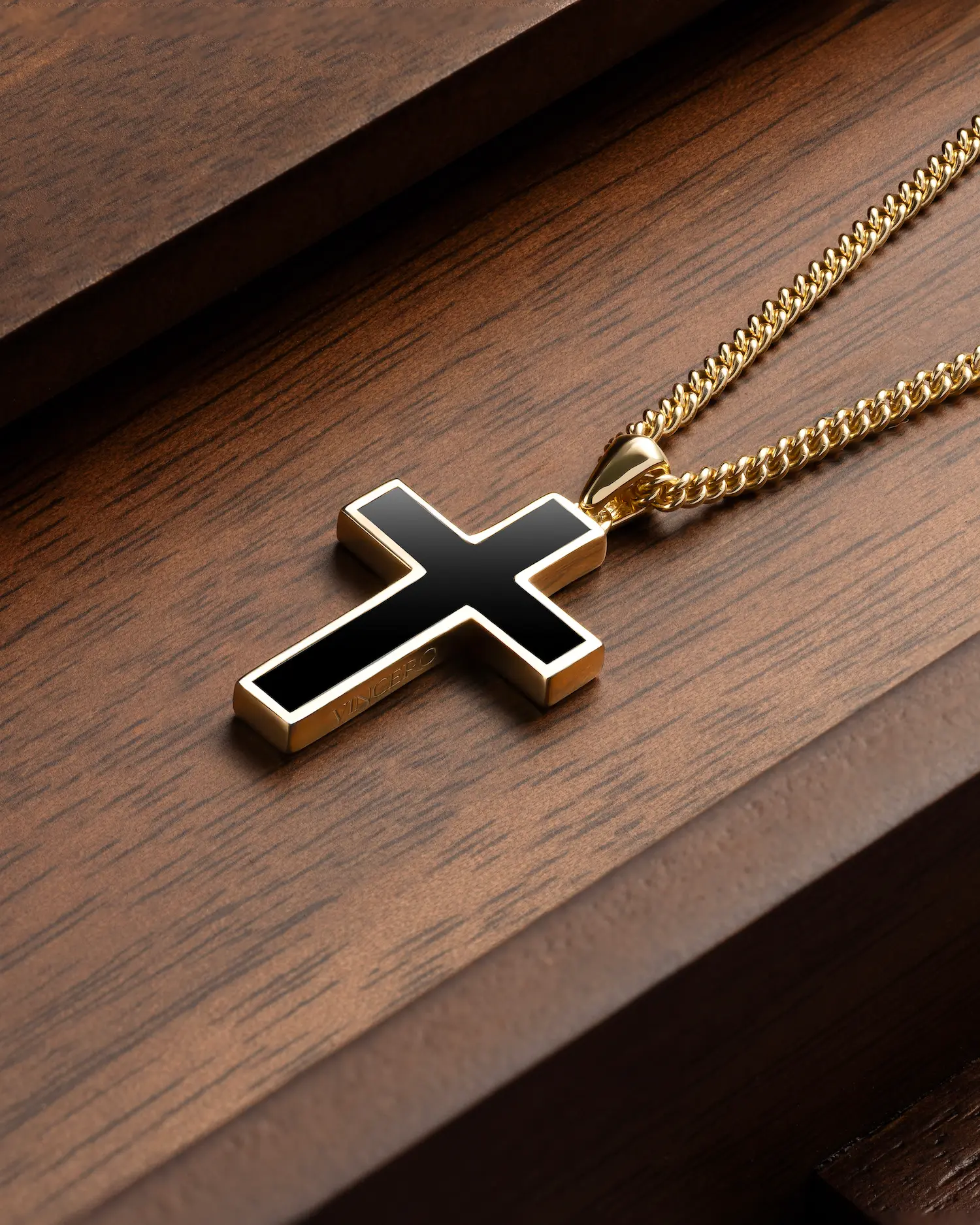 Stone Cross (Large) - 14K Gold Onyx - Image 3