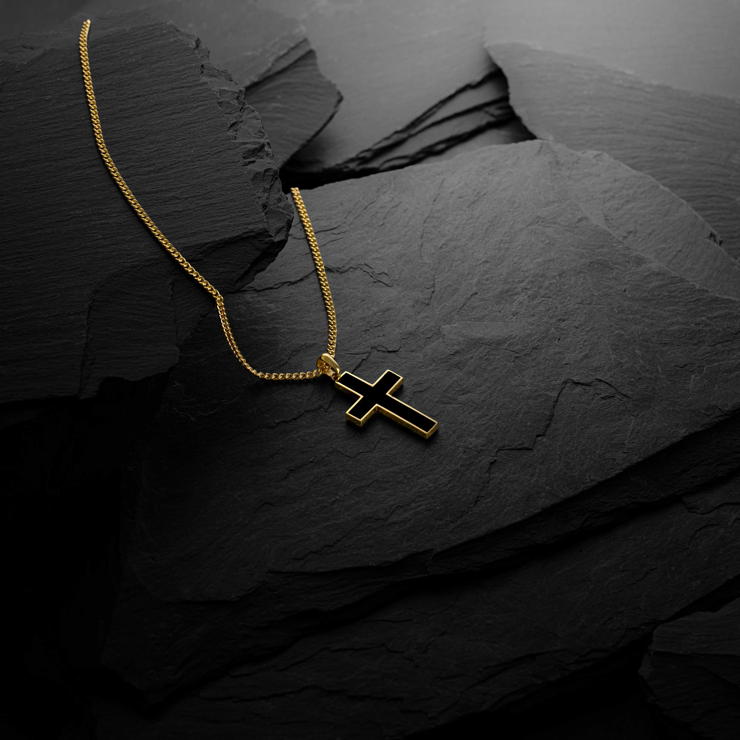 Stone Cross (Large) - 14K Gold Onyx - Image 4